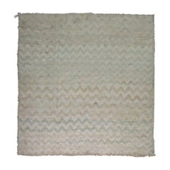 Used Square Persian Shag Rug in Ivory Pale Blue