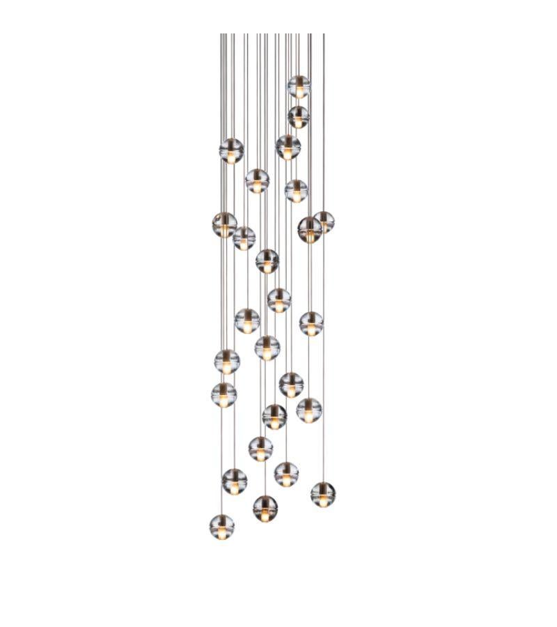 Rectangular 14.26 chandelier lamp by Bocci
Dimensions: D 60 x W 60 x H 300 cm 
Materials: Brushed Nickel, Cast glass, blown borosilicate glass, braided metal coaxial cable, electrical components, white powder-coated canopy.
Available in
