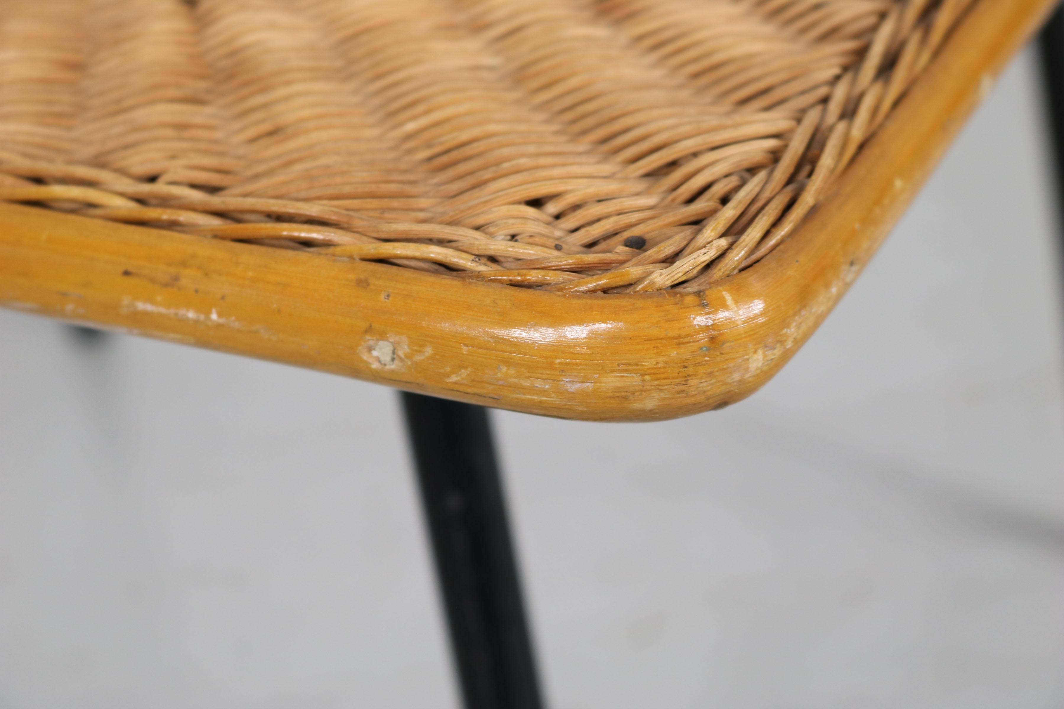Mid-20th Century Square 1950s Wicker Sofa Table For Sale
