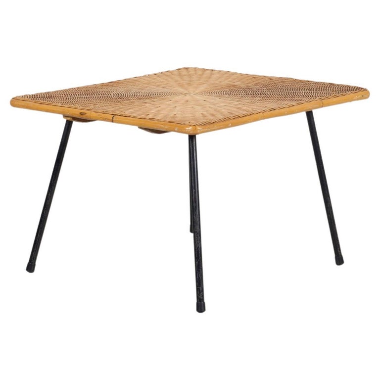 Square 1950s Wicker Sofa Table For Sale at 1stDibs