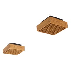 Square 1970s Pine Falkenbergs Belysning Flush Mounts, Sweden, 1970s