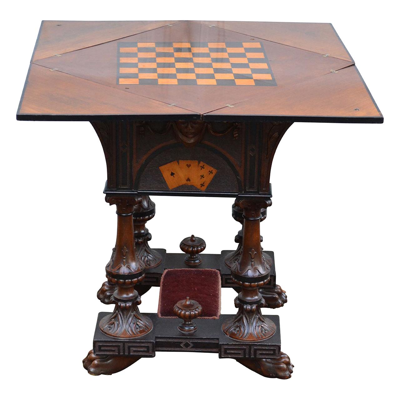 Square 19th Century English Folding Game Table