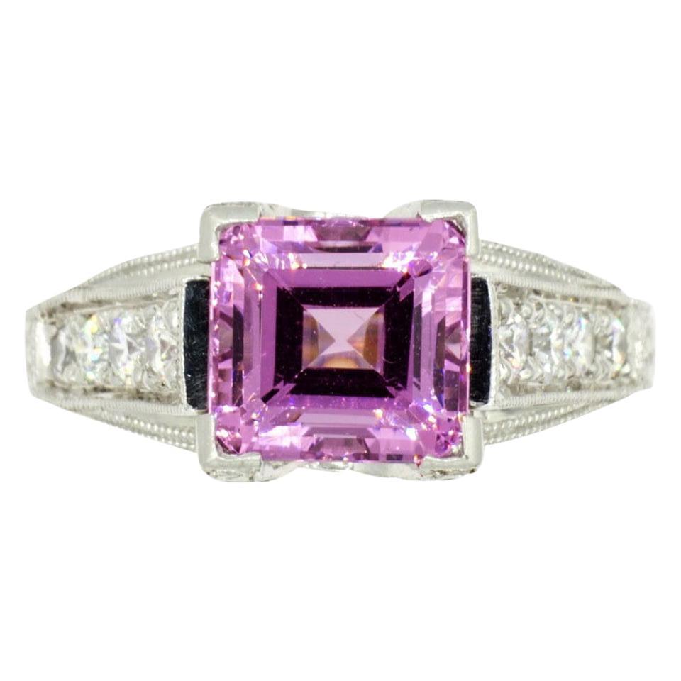 Square 2.50ct Pink Spinel Diamond Platinum Ring by Rock N Gold Creations New For Sale