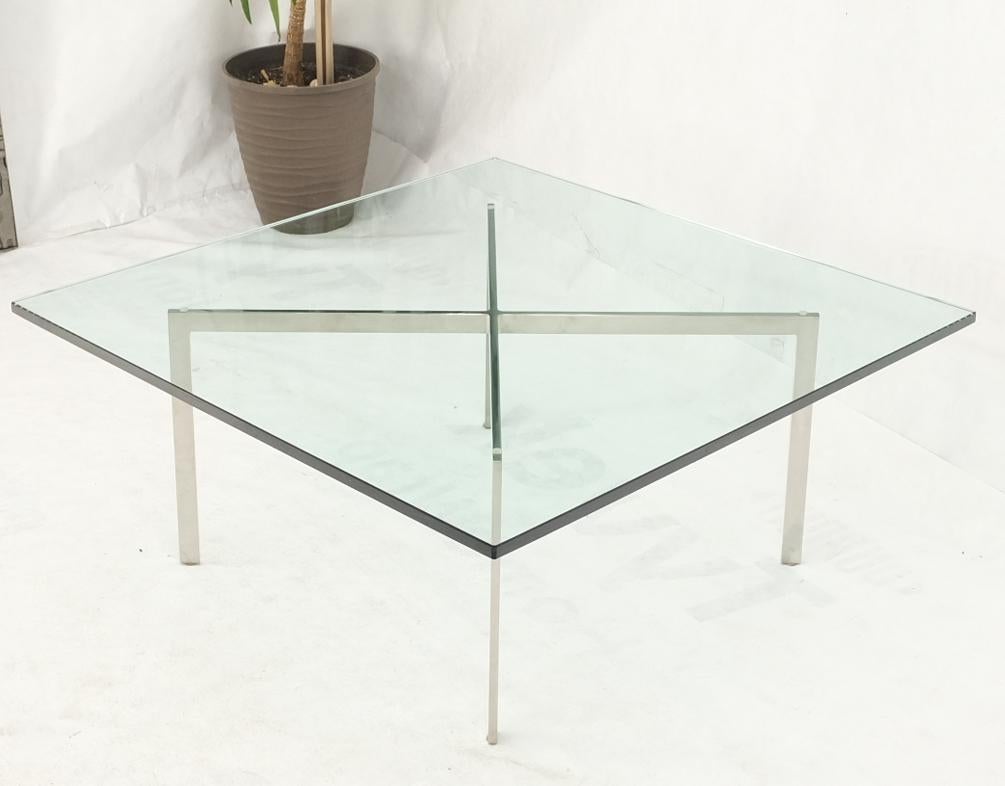 Mid-Century Modern Square Glass top Stainless Steel Base Barcelona Coffee Table Bauhaus Style For Sale