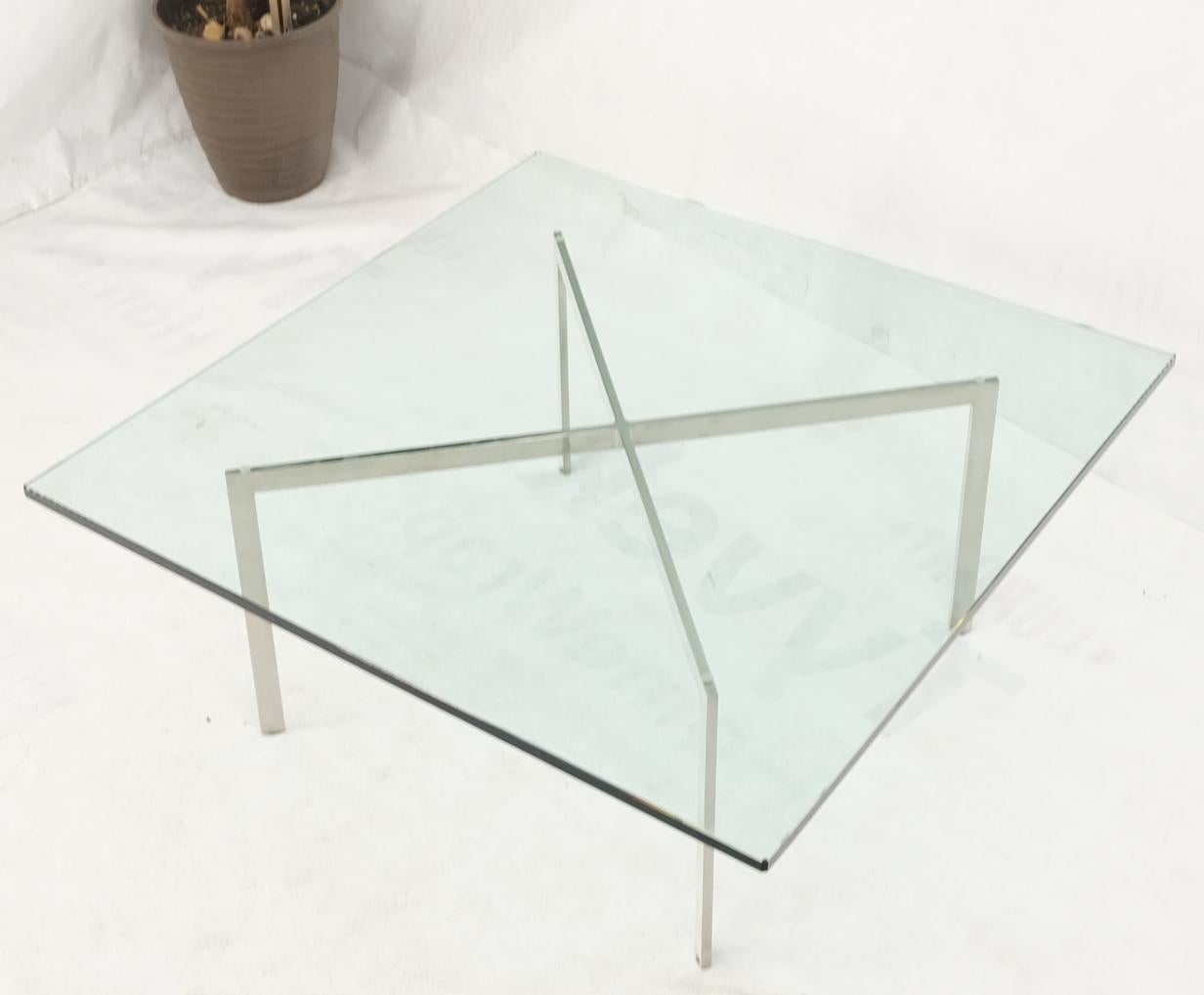 Square Glass top Stainless Steel Base Barcelona Coffee Table Bauhaus Style In Good Condition For Sale In Rockaway, NJ
