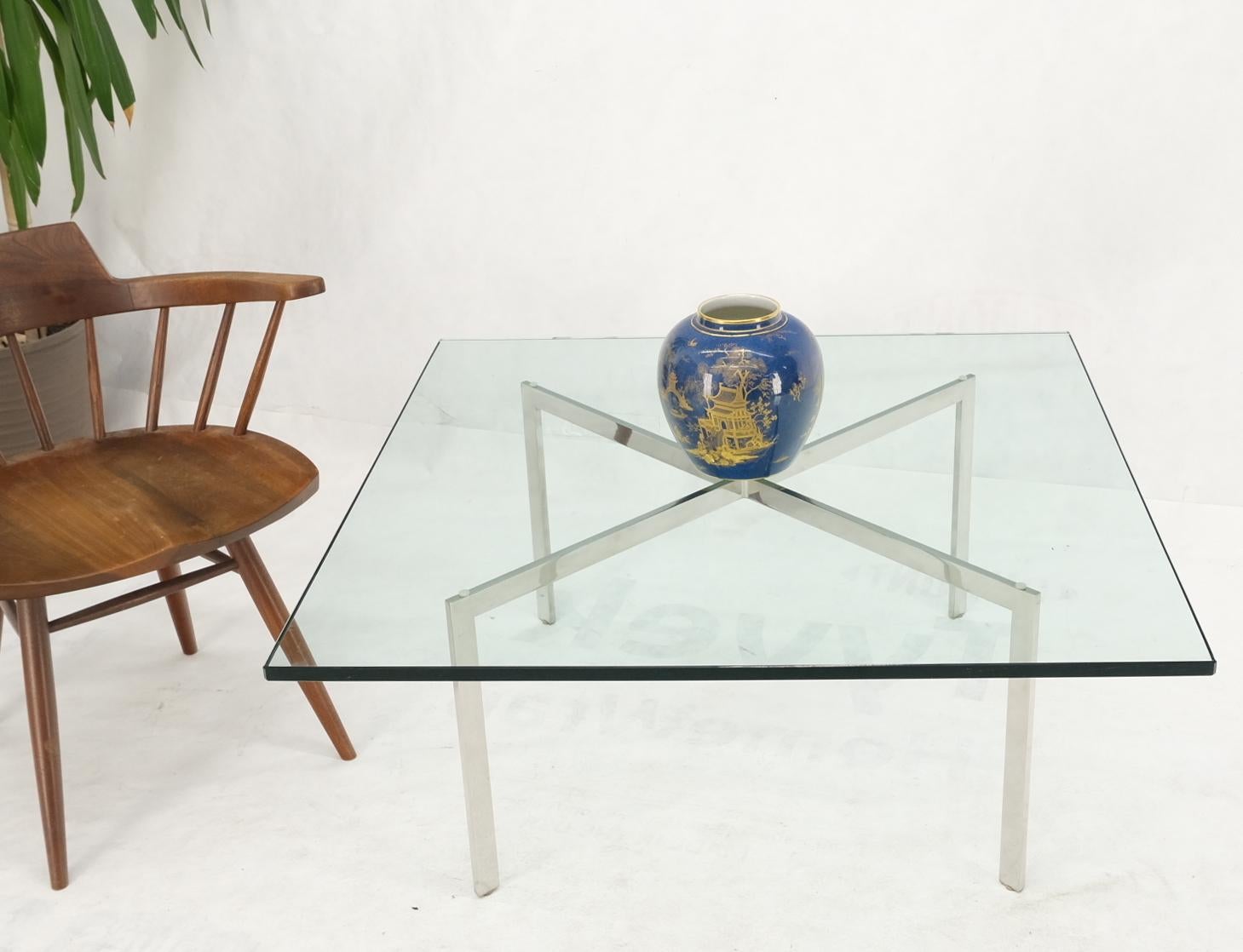 20th Century Square Glass top Stainless Steel Base Barcelona Coffee Table Bauhaus Style For Sale