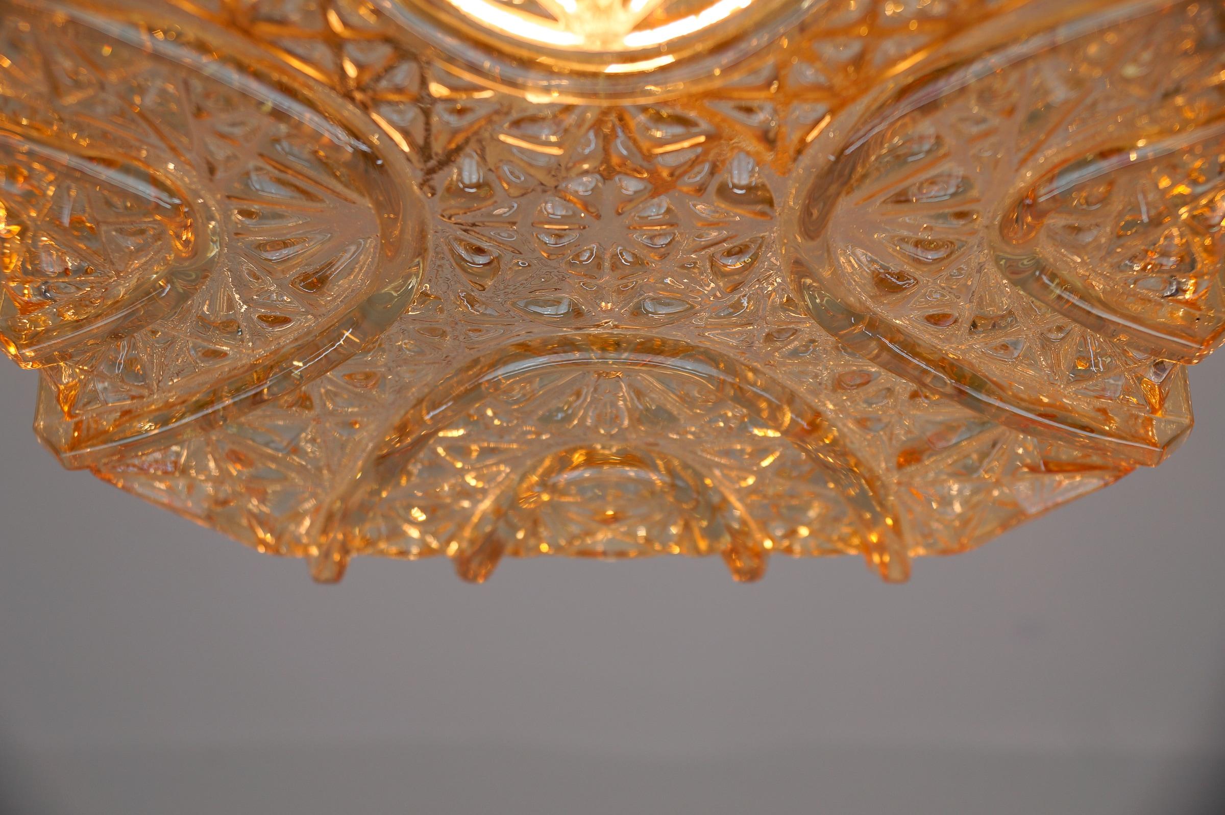 Lámpara empotrada cuadrada 3D de cristal ámbar de Limburg, Alemania Años 60 en venta 4