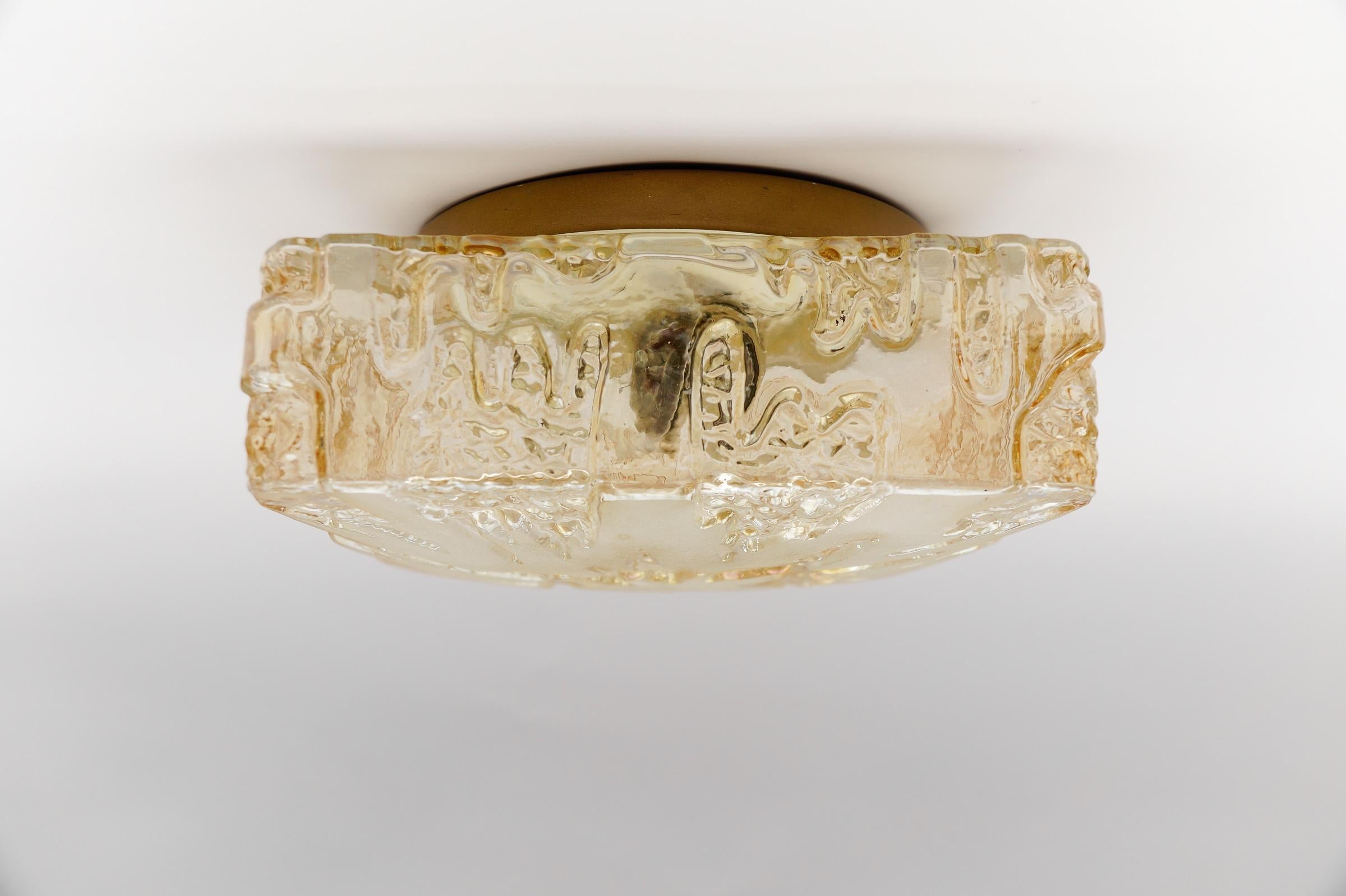 Métal Lampe affleurante carrée en verre ambré 3D par Limburg, Allemagne, années 1960 en vente
