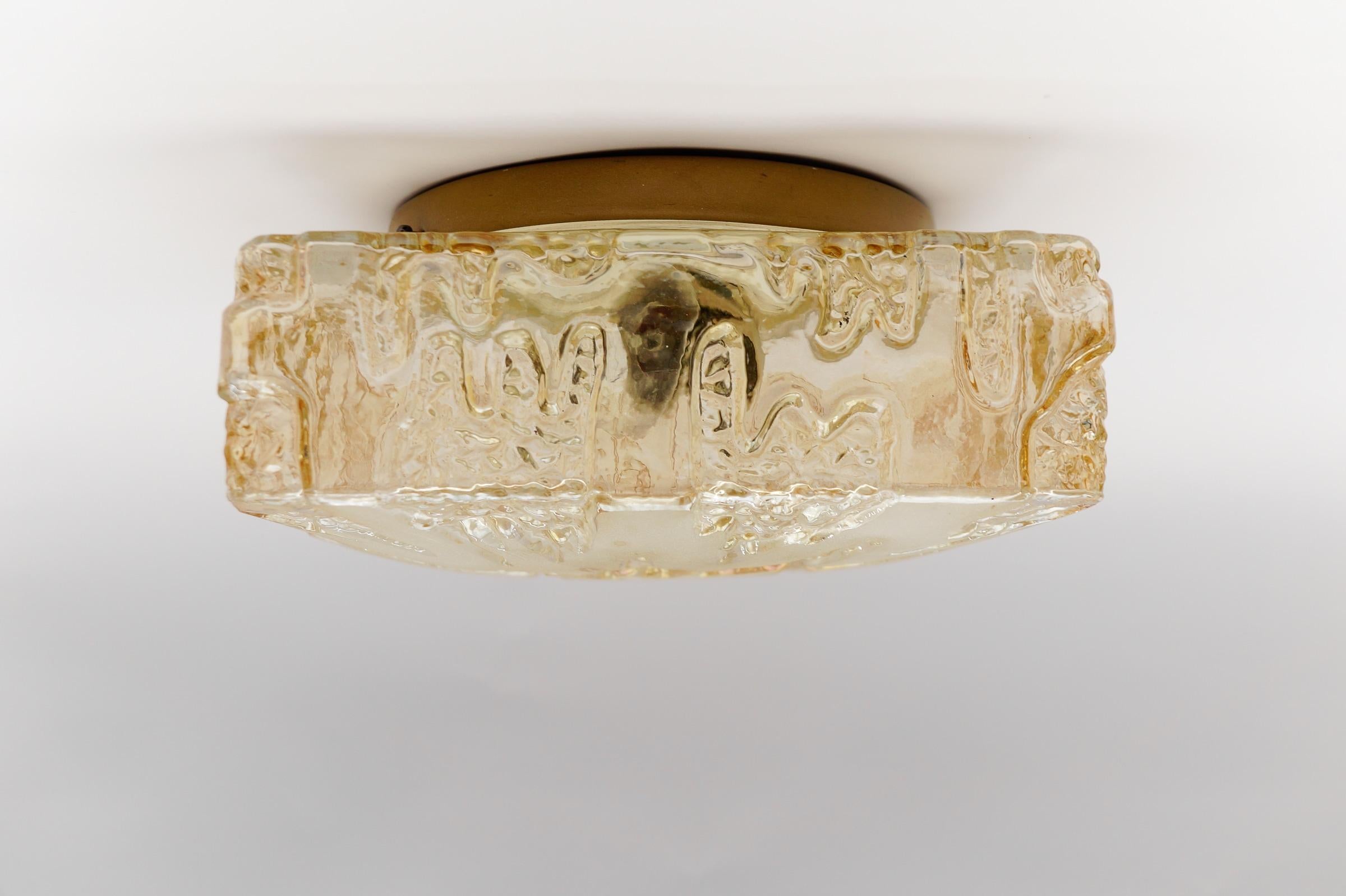 Lampe affleurante carrée en verre ambré 3D par Limburg, Allemagne, années 1960 en vente 1