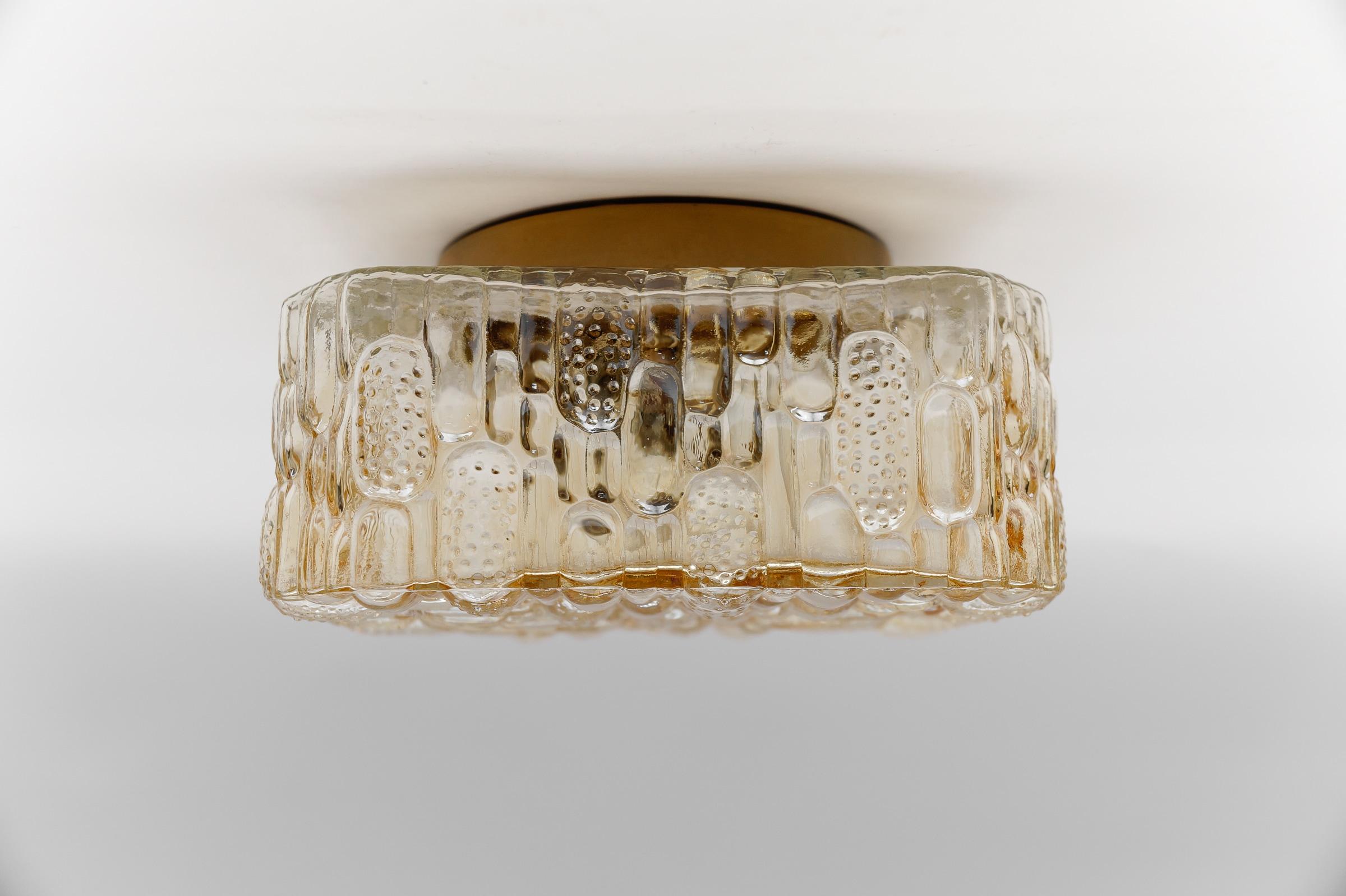 Lámpara empotrada cuadrada 3D de cristal ámbar, Alemania Años 60 Metal en venta