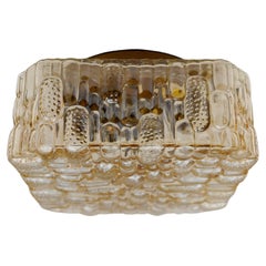 Square 3D Amber Glass Flush Mount Lamp, Germany 1960s