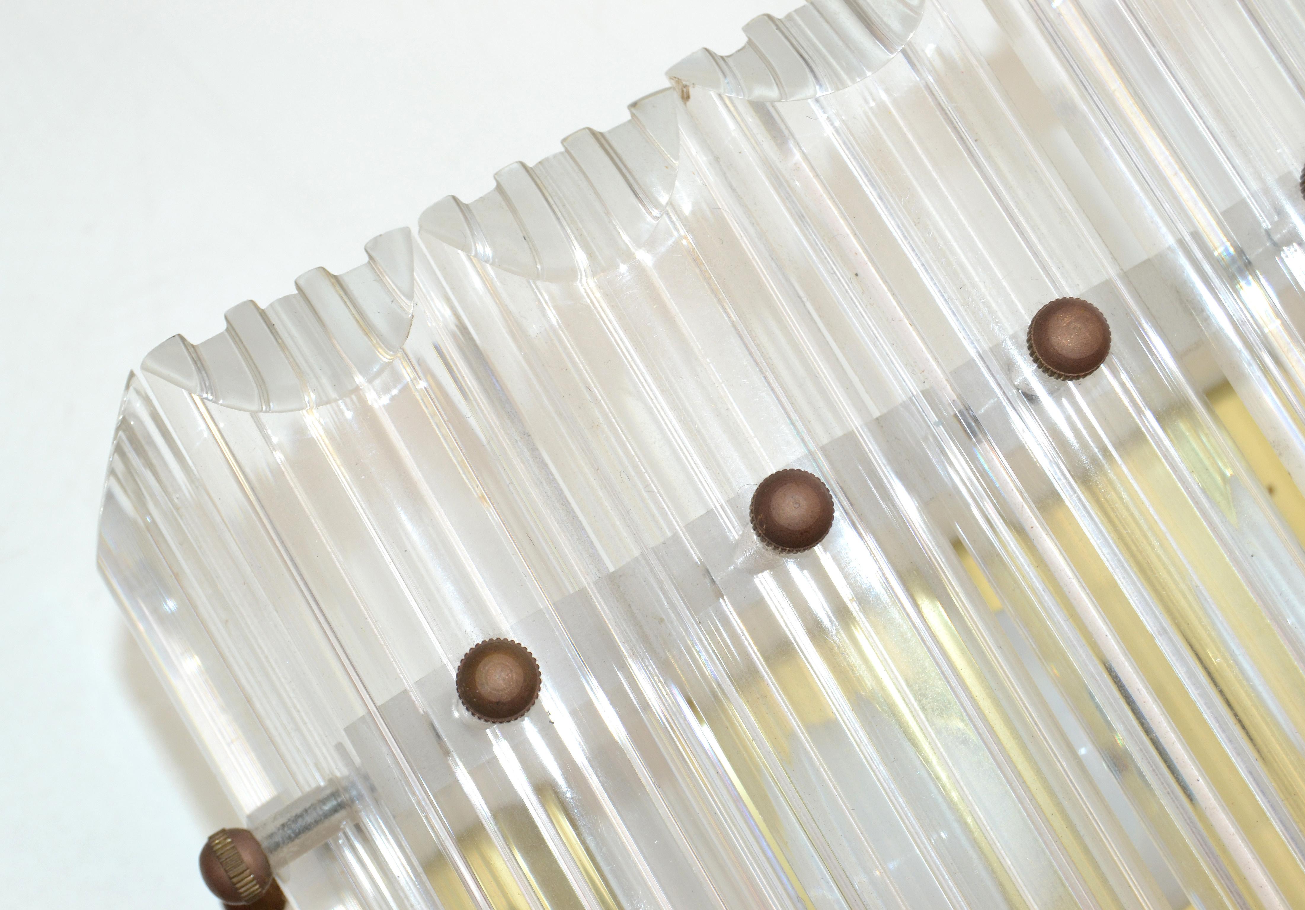 Quadrato a 4 luci in lucite trasparente e ottone, applique, Mid-Century Modern 1980 in vendita 5