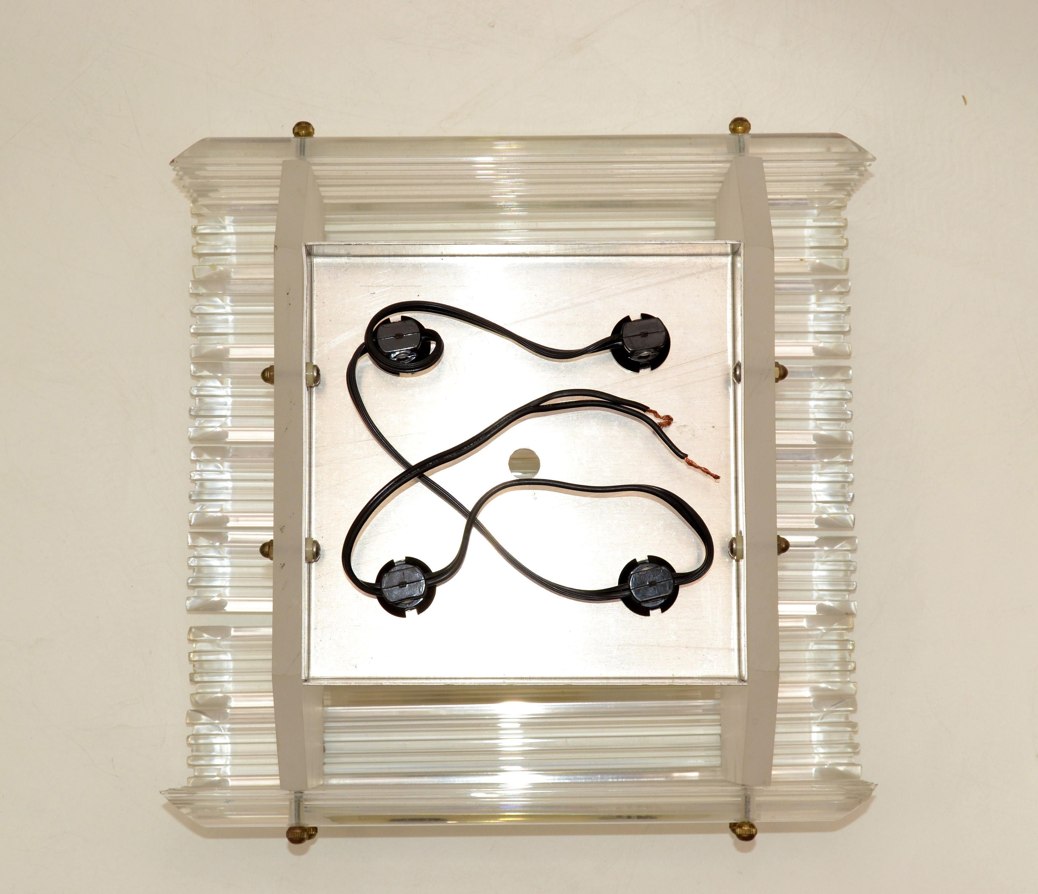 Square 4 Light Clear Lucite & Brass Flush Mount, Sconce, Mid-Century Modern 1980 For Sale 9