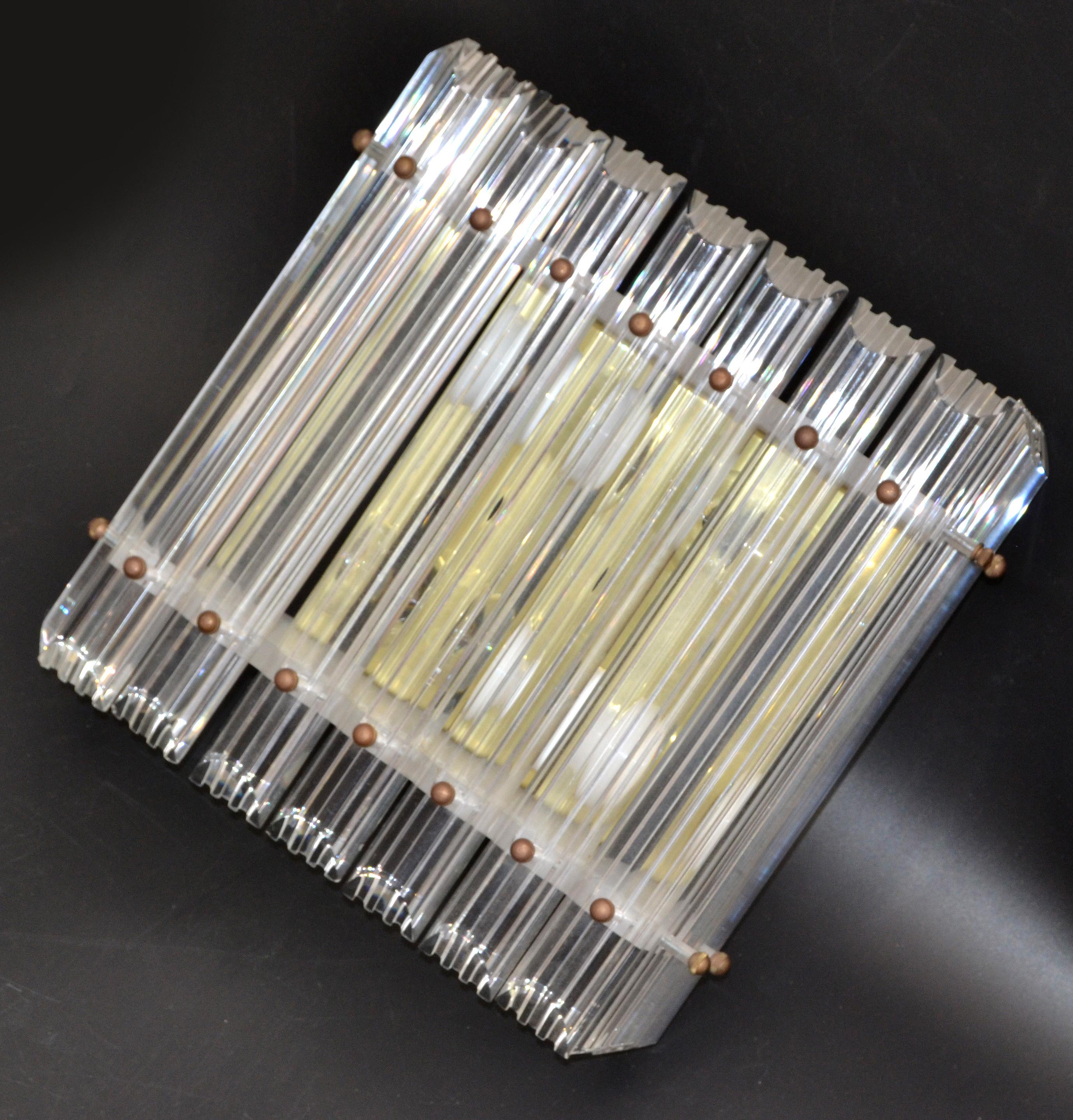 Square 4 Light Clear Lucite & Brass Flush Mount, Sconce, Mid-Century Modern 1980 For Sale 11