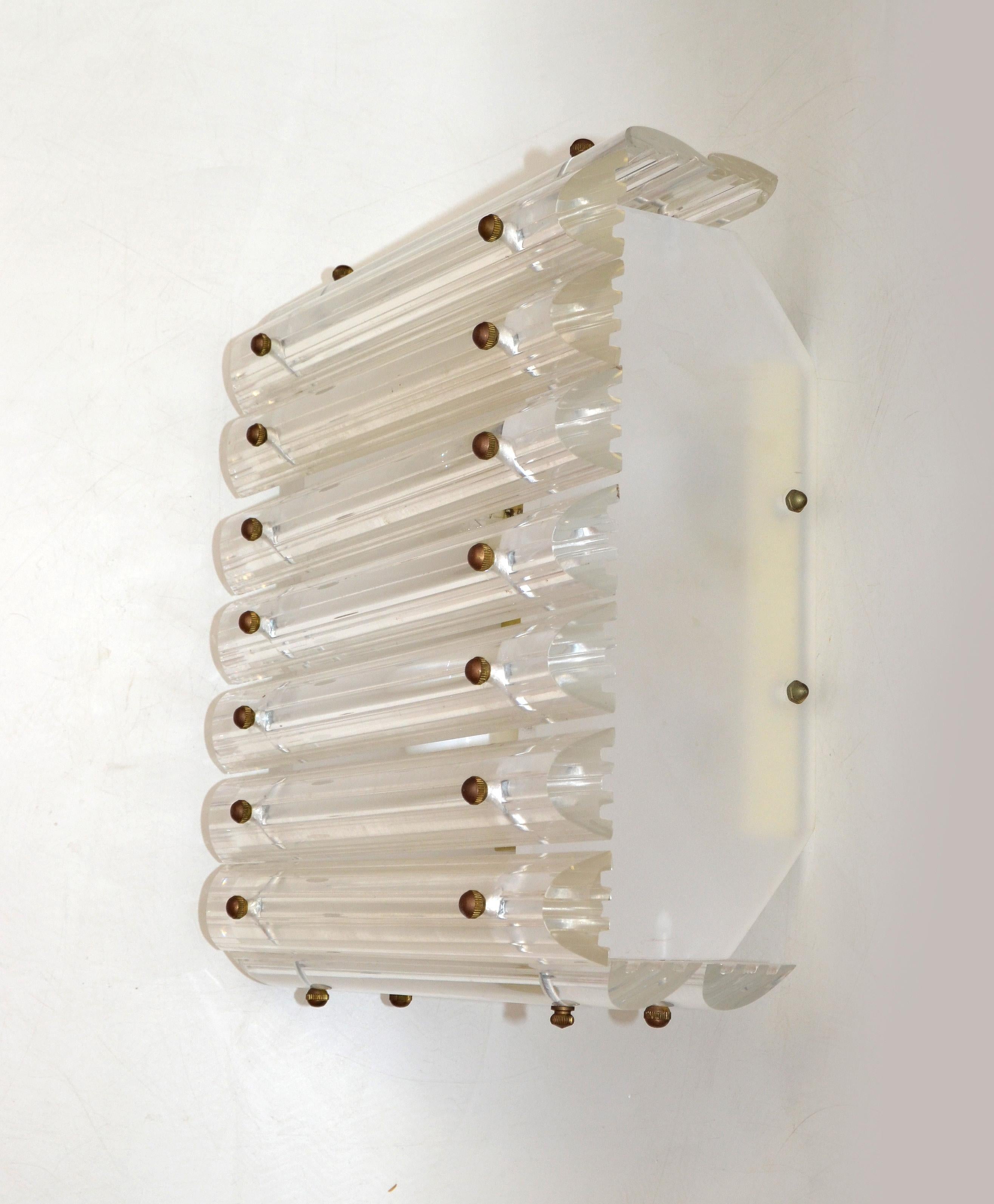 American Square 4 Light Clear Lucite & Brass Flush Mount, Sconce, Mid-Century Modern 1980 For Sale