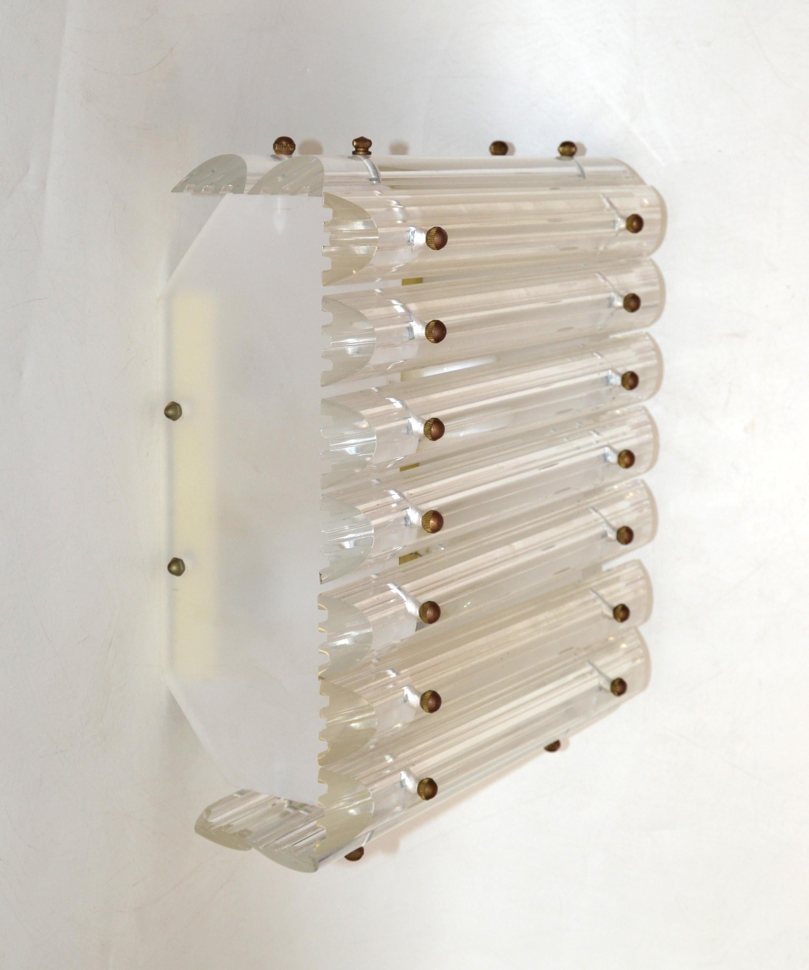 Polished Square 4 Light Clear Lucite & Brass Flush Mount, Sconce, Mid-Century Modern 1980 For Sale