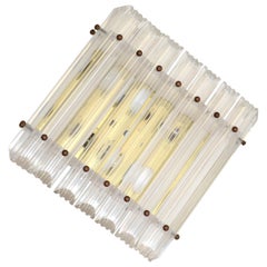 Square 4 Light Clear Lucite & Brass Flush Mount, Sconce, Mid-Century Modern 1980