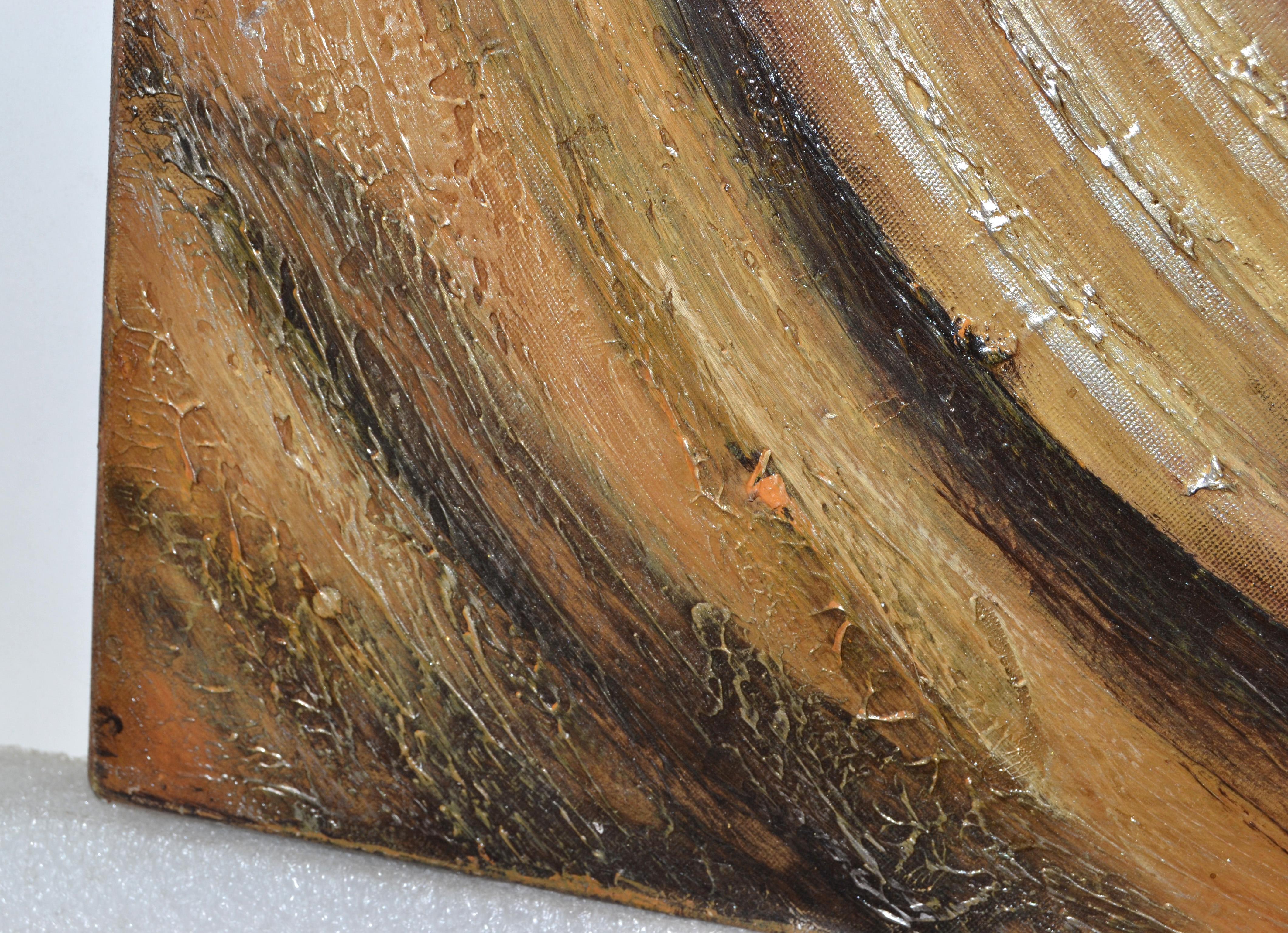Cuadrado Abstracto Ráfaga de Sol Oro Bronce Plata Pintura de Bellas Artes Acrílico sobre Lienzo en venta 3