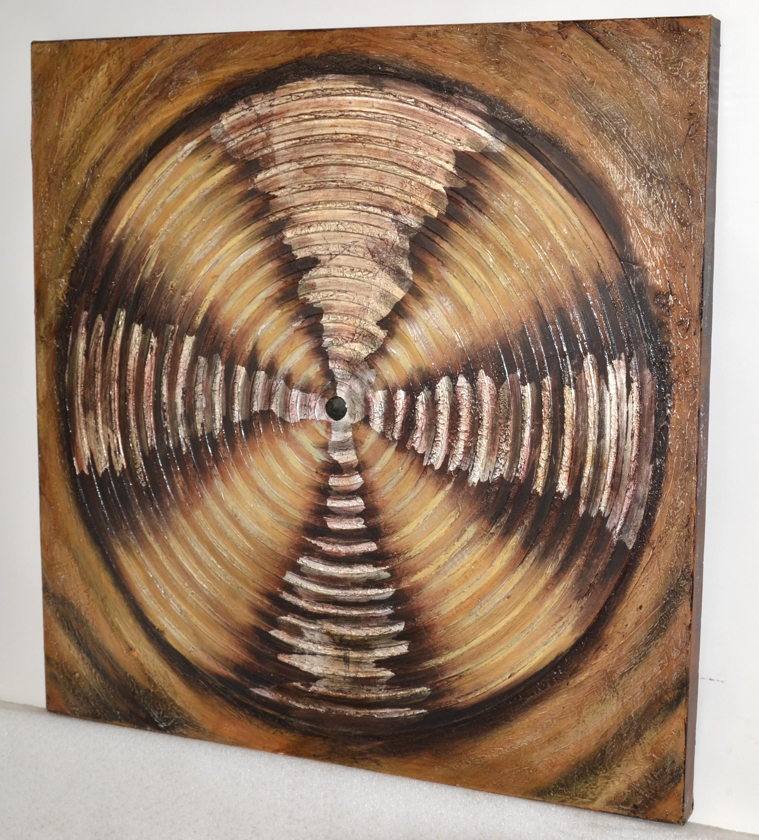 Cuadrado Abstracto Ráfaga de Sol Oro Bronce Plata Pintura de Bellas Artes Acrílico sobre Lienzo Pintado a mano en venta