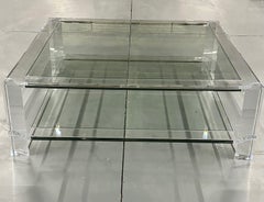 Square Acrylic and Glass Coffee Cocktail Table, Modern Two-Tier, Interlude Home