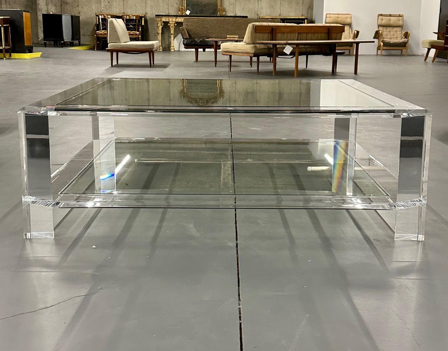 Square Acrylic and Glass Coffee Cocktail Table, Modern Two-Tier, Interlude Home 2