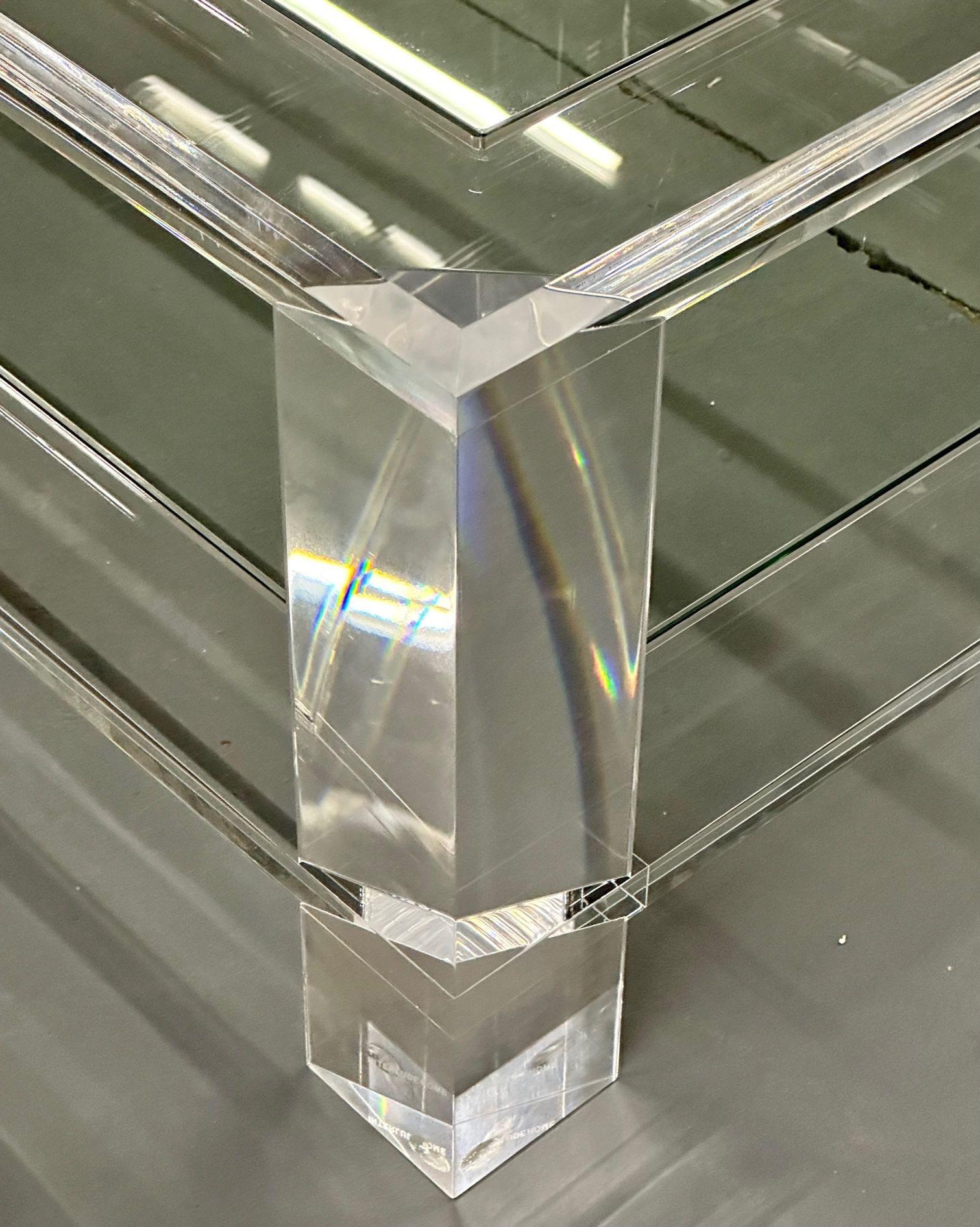 Square Acrylic and Glass Coffee Cocktail Table, Modern Two-Tier, Interlude Home 4