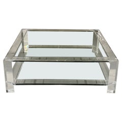 Square Acrylic and Glass Coffee Cocktail Table, Modern Two-Tier, Interlude Home