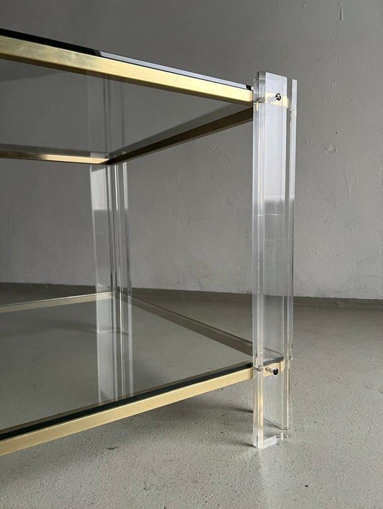 Square Acrylic Glass and Brass Coffee Table Hollywood Regency Style, 1970s In Good Condition For Sale In Rīga, LV