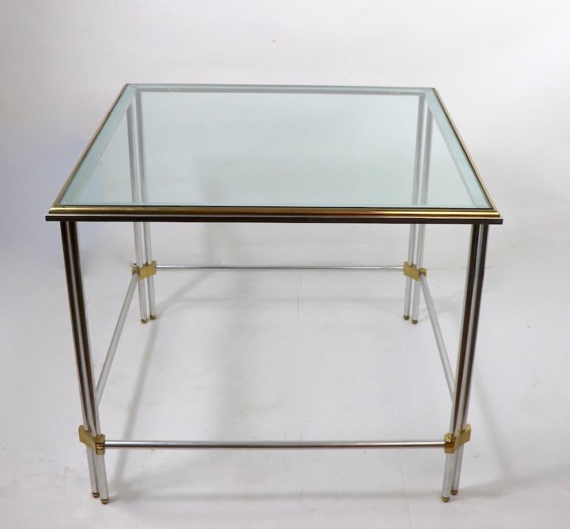 Square Aluminum Brass and Glass Table by John Vesey Inc. For Sale 9