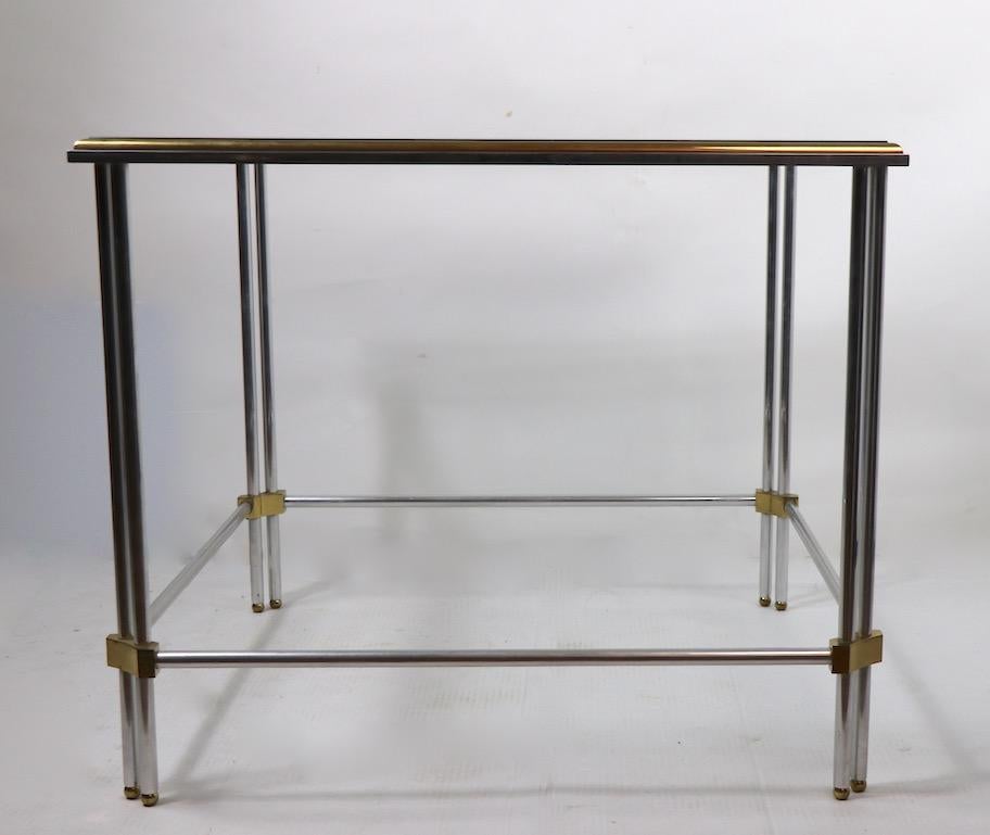 Square Aluminum Brass and Glass Table by John Vesey Inc. For Sale 10