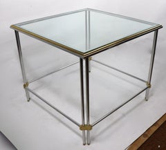 Quadratischer Tisch aus Aluminium, Messing und Glas von John Vesey Inc.