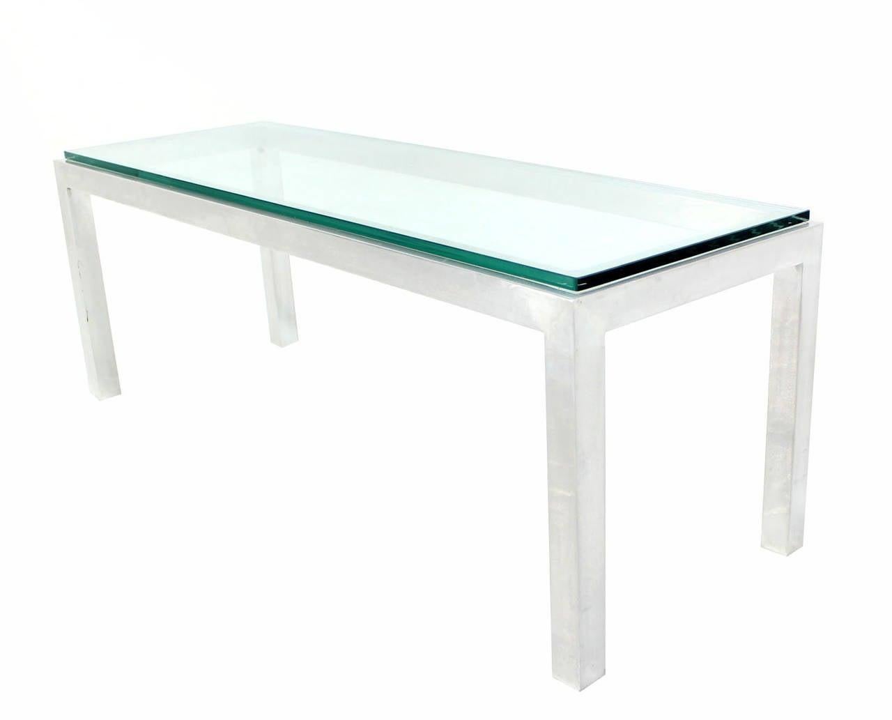 Polished Square Aluminum Profile Metal Frame Glass Top Coffee Side Table Long Rectangle  For Sale