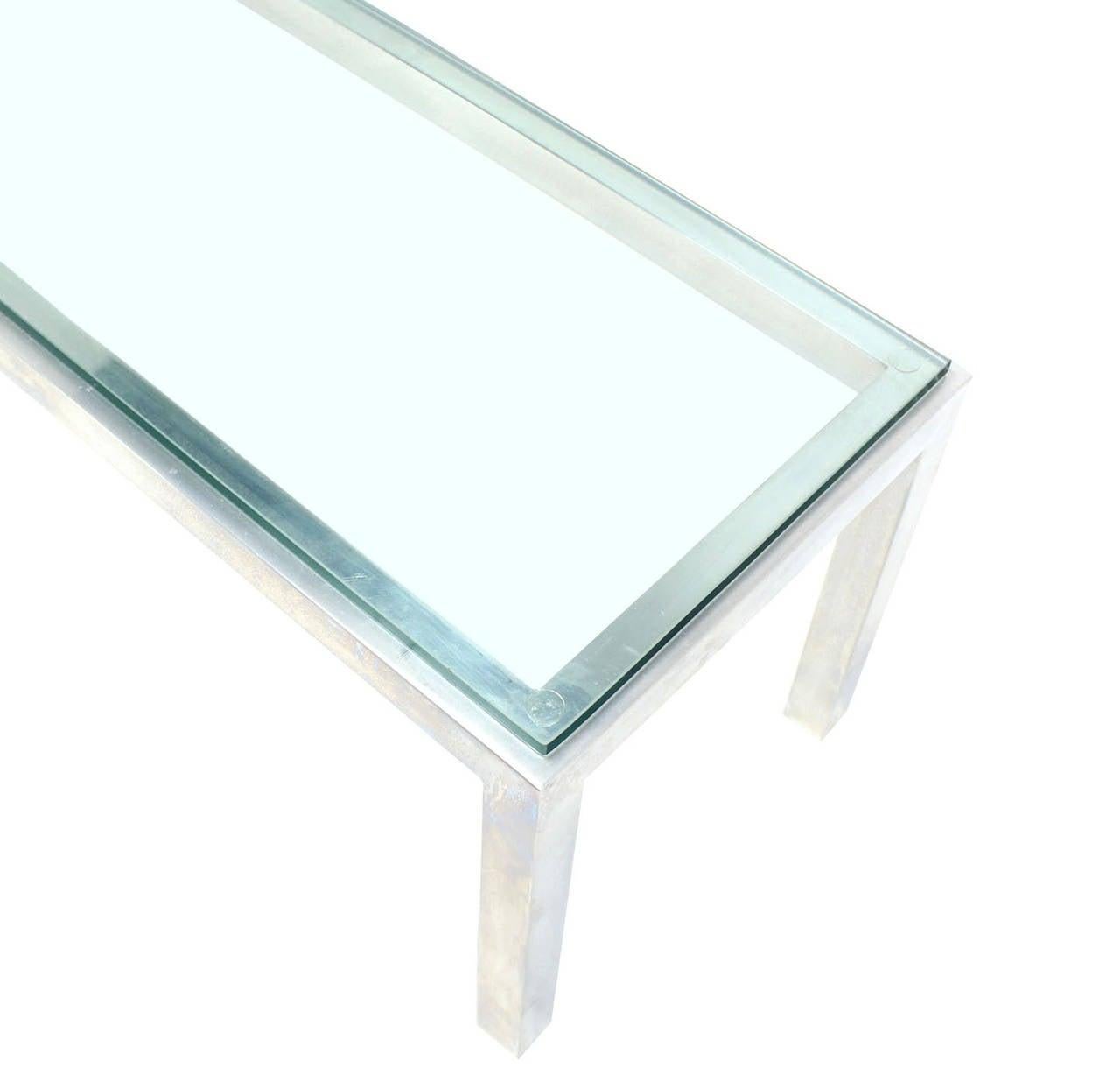 20th Century Square Aluminum Profile Metal Frame Glass Top Coffee Side Table Long Rectangle  For Sale