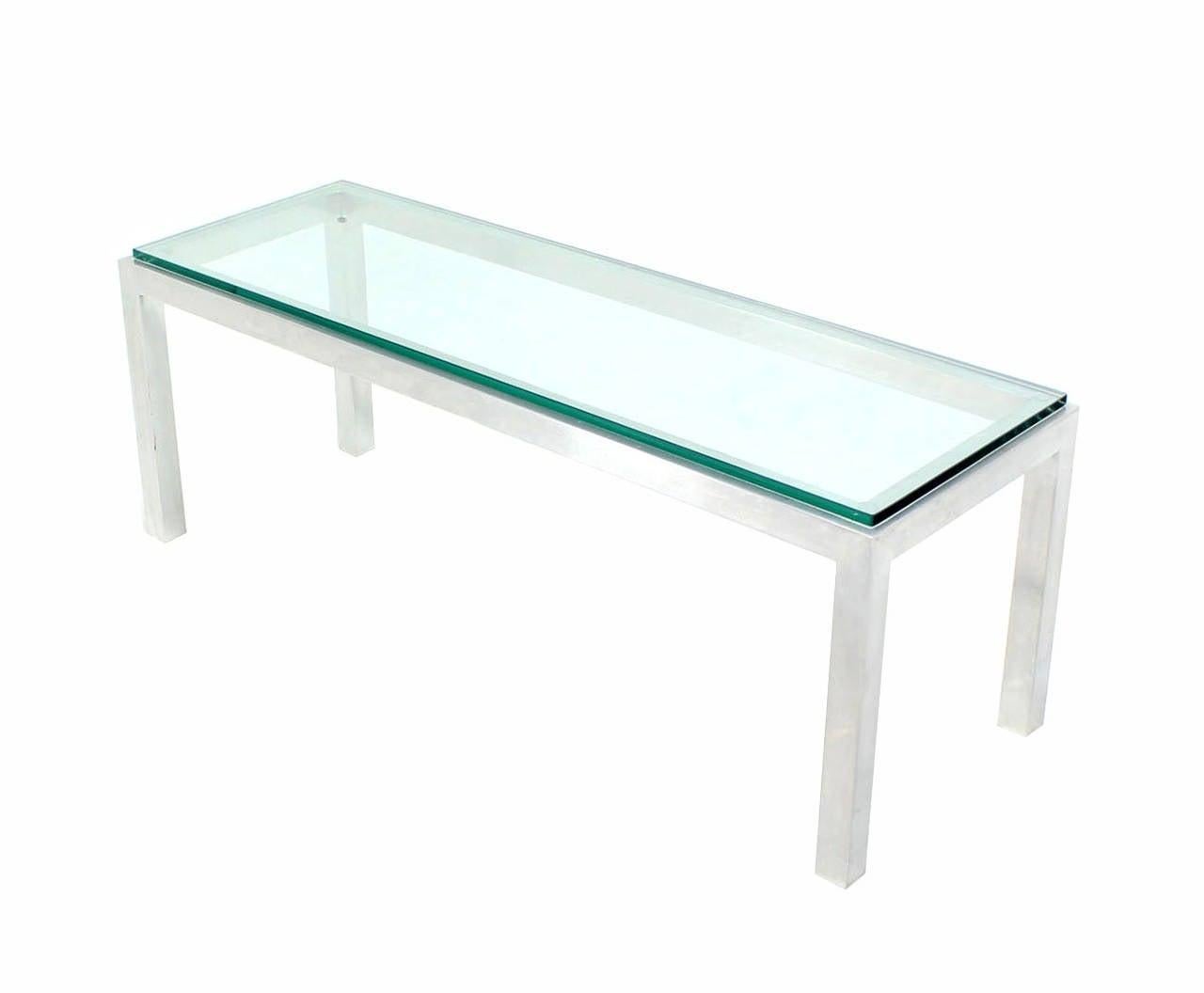 Square Aluminum Profile Metal Frame Glass Top Coffee Side Table Long Rectangle  For Sale 1