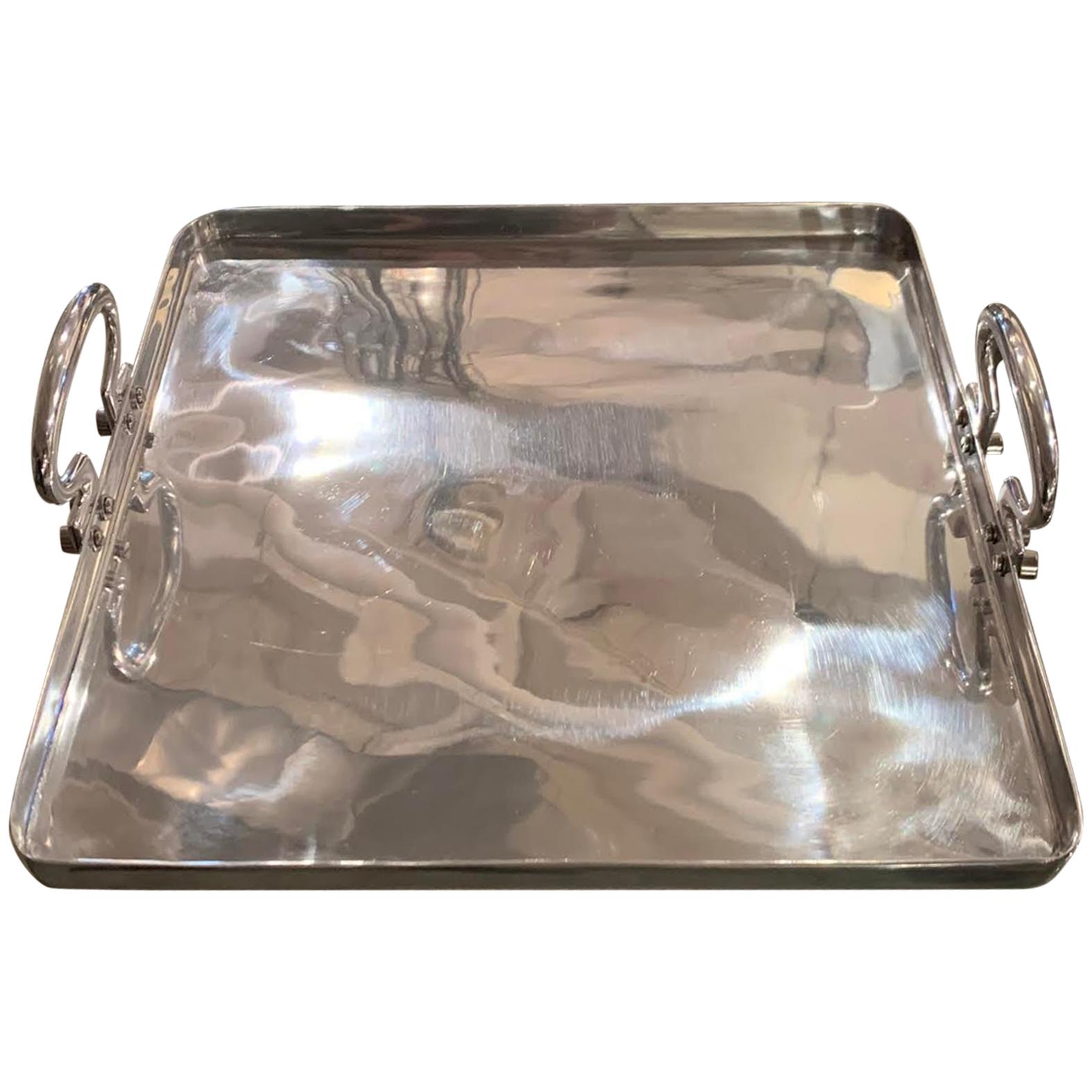 Square Aluminum Small Tray with Handles, Italy, Contemporary