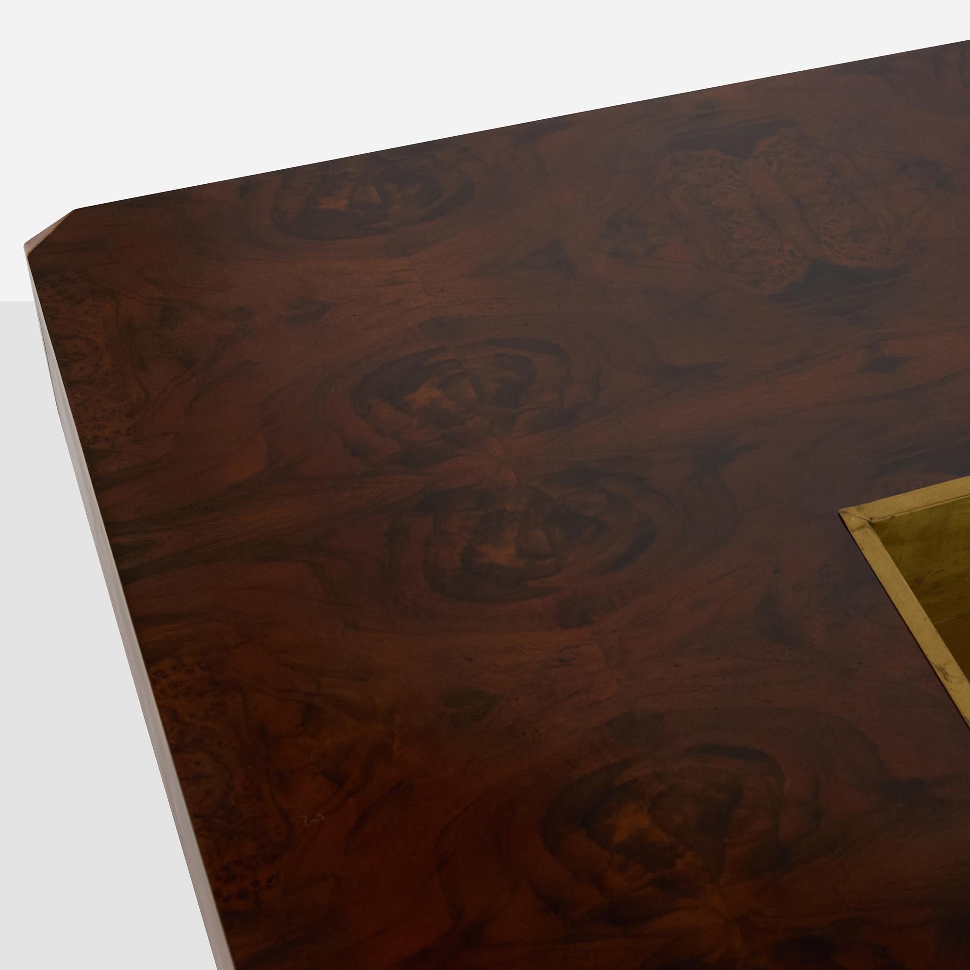 Table basse carrée Alveo en noyer Willy et laiton par Willy Rizzo pour Sabot en vente 1