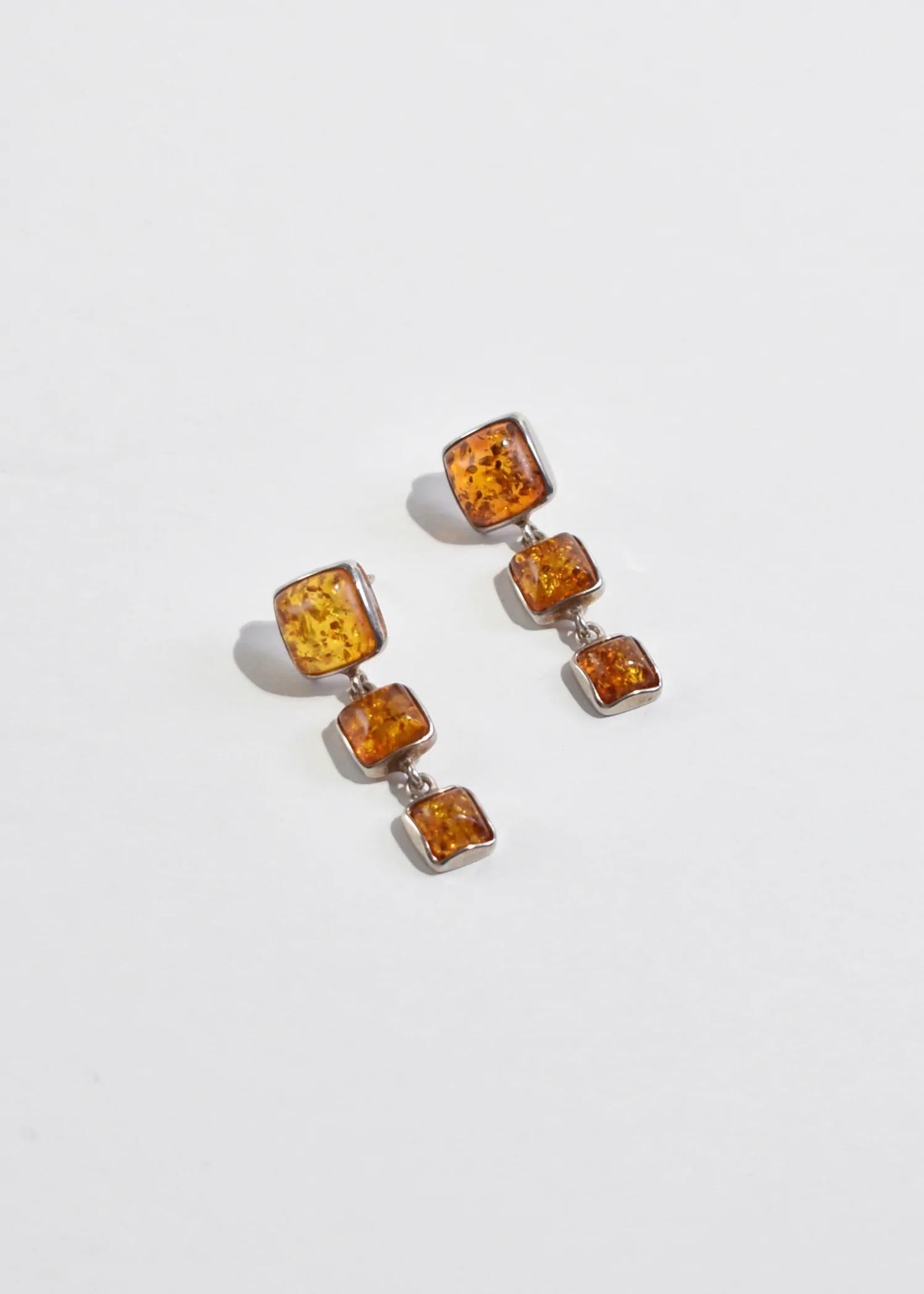 Square Amber Drop Earrings In Excellent Condition In Richmond, VA