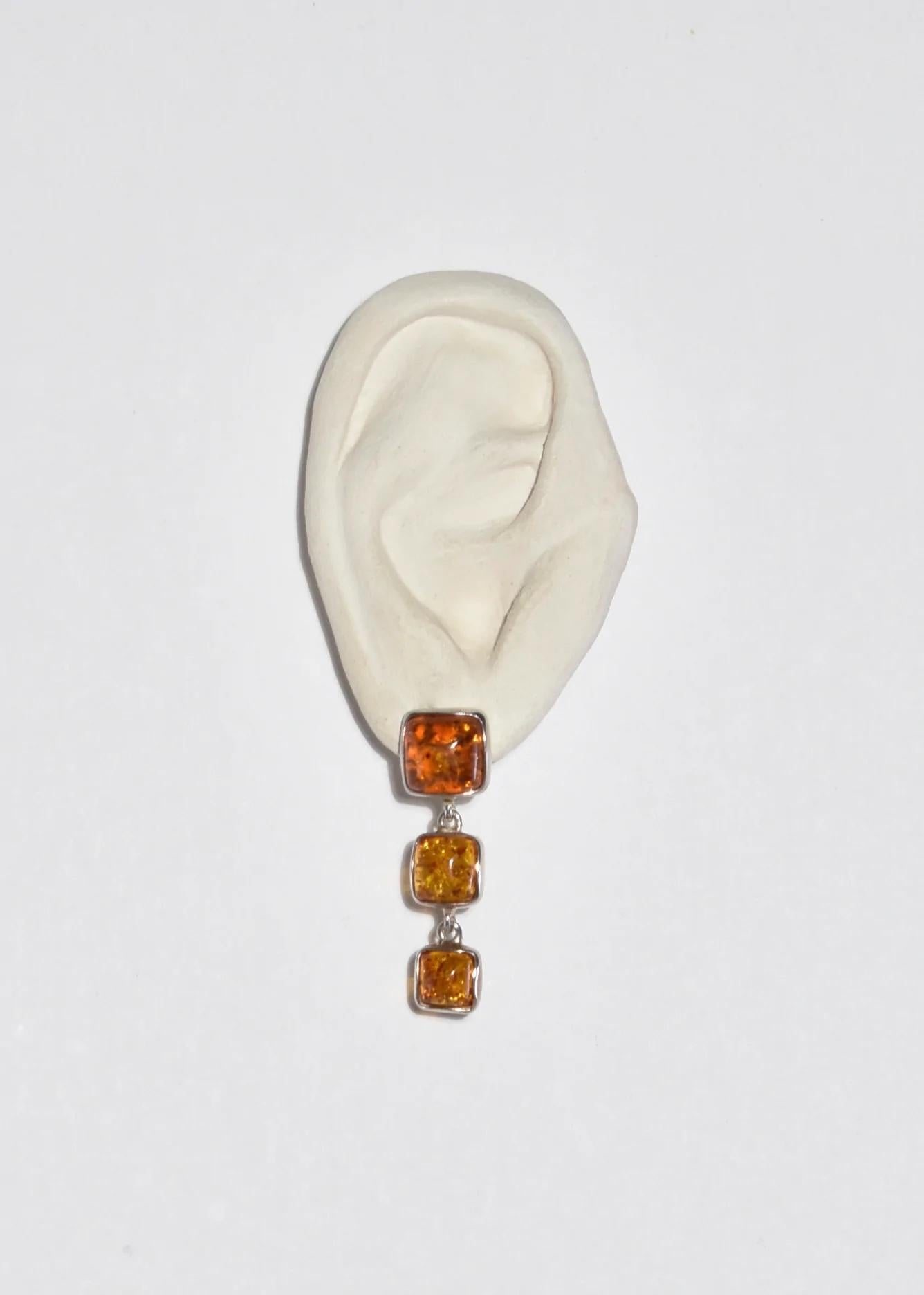 Women's or Men's Square Amber Drop Earrings