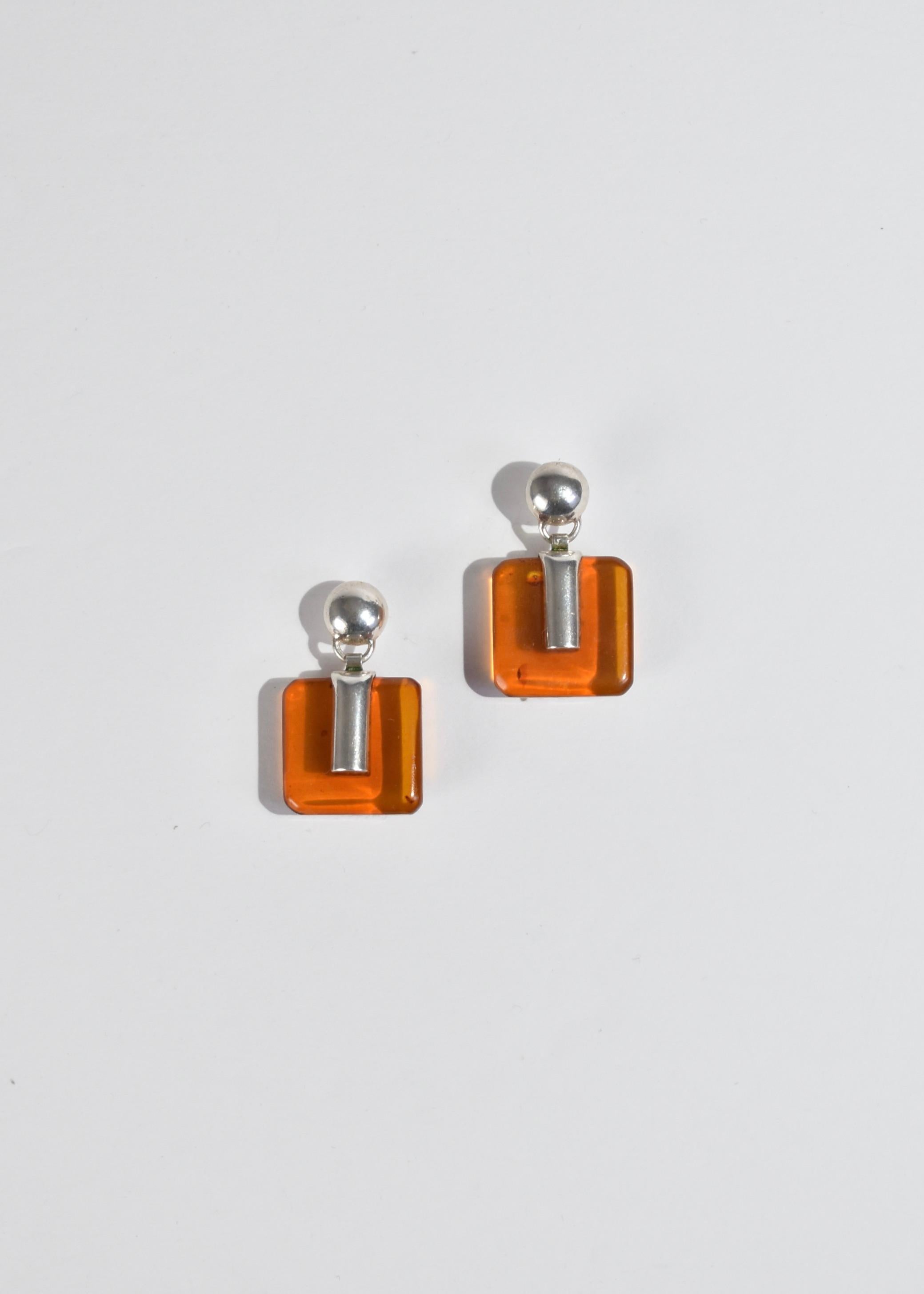 Modern Square Amber Earrings