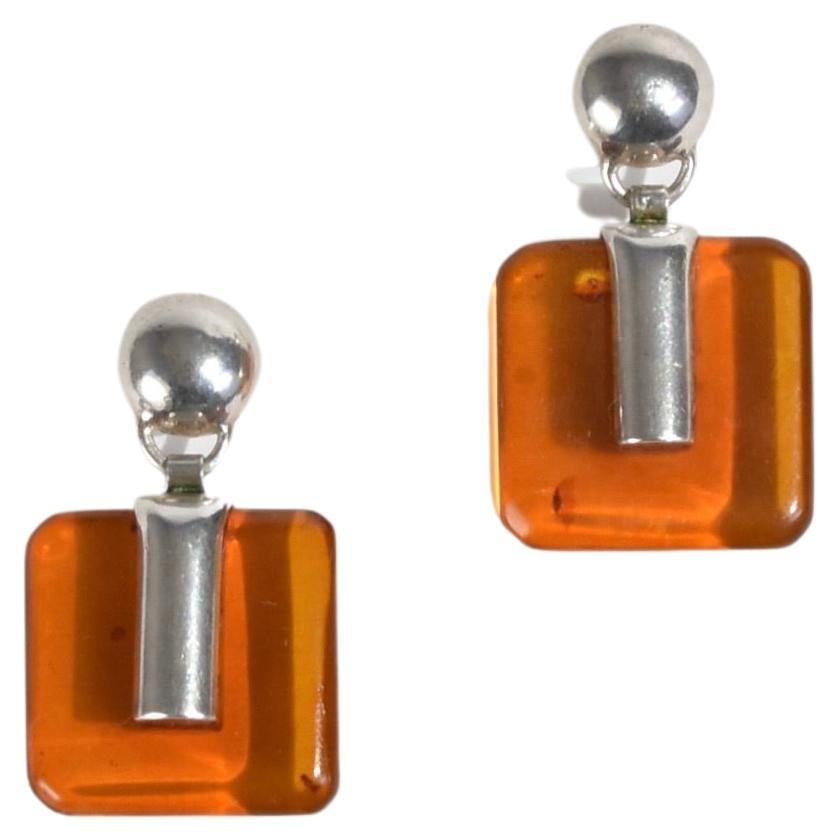 Square Amber Earrings