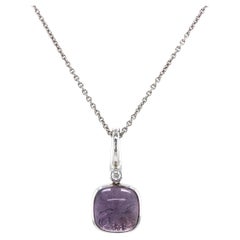 Square Amethyst Pendant Necklace - 18k White Gold - 1 Diamond 0.04 ct G VS