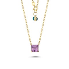 14k Gold Quadratischer Amethyst Solitär Kette Halskette