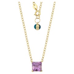 14k Gold Square Amethyst Solitaire Chain Necklace