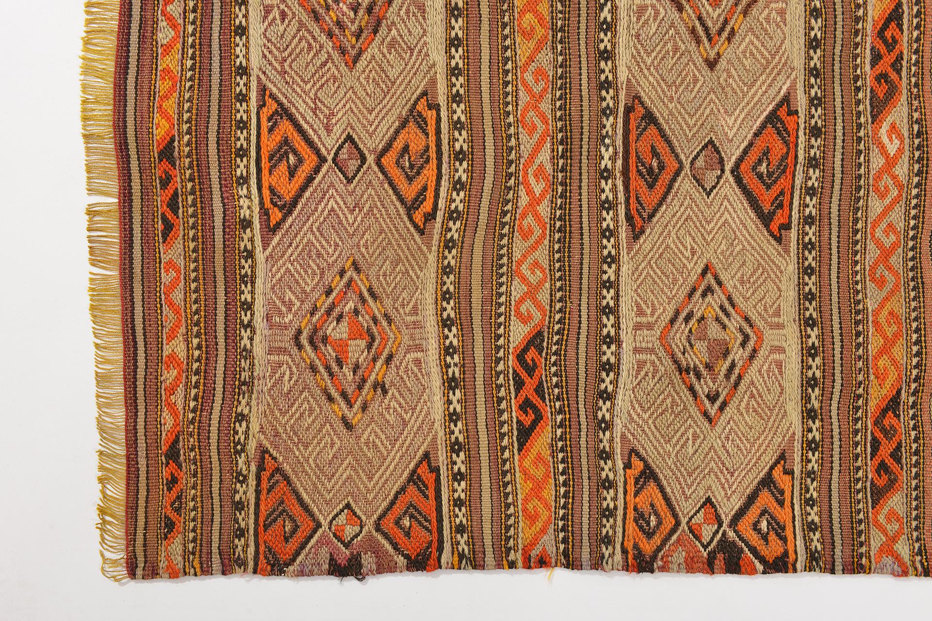 Turkish Square Anatolian Kilim with Cicim For Sale