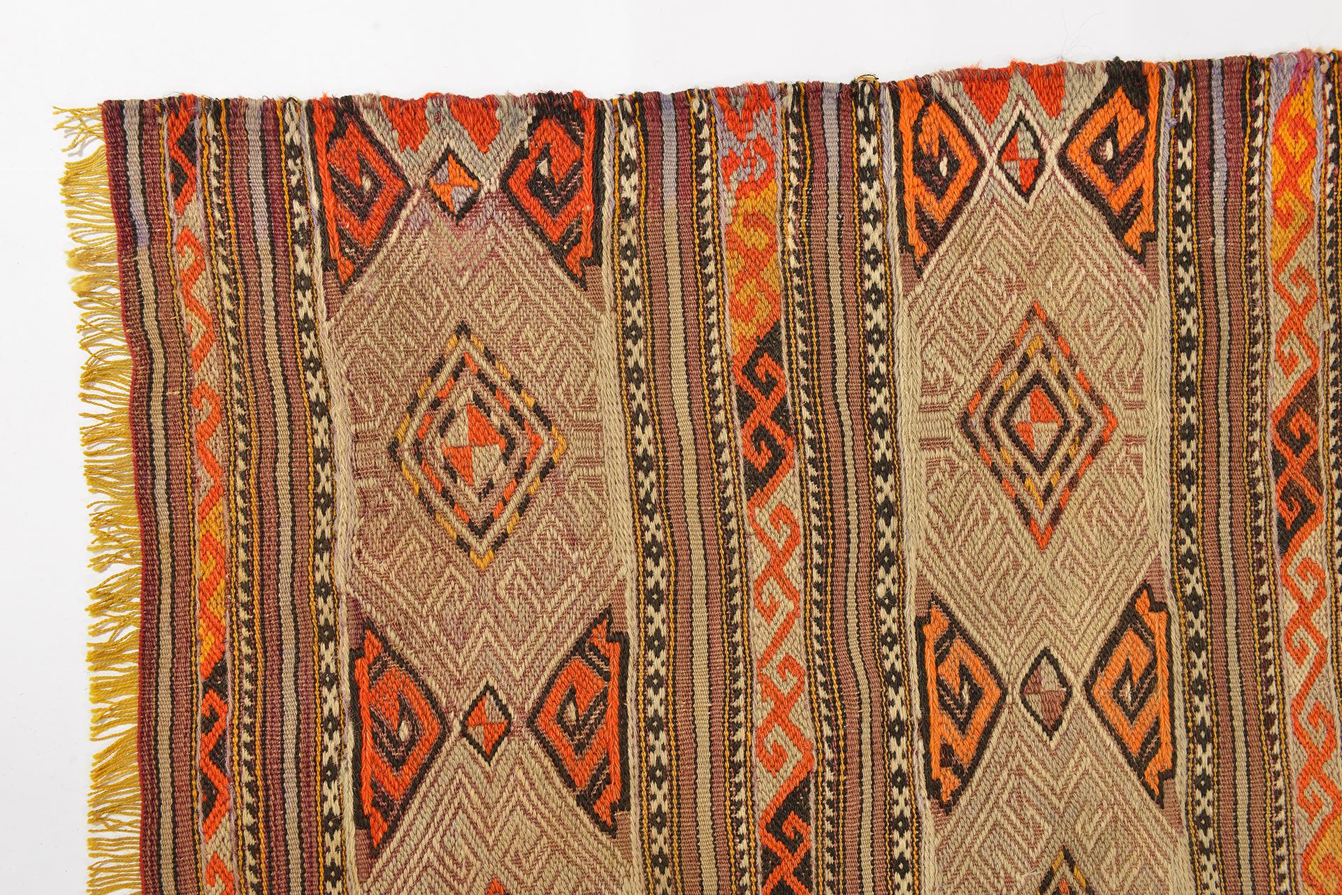 Hand-Woven Square Anatolian Kilim with Cicim For Sale