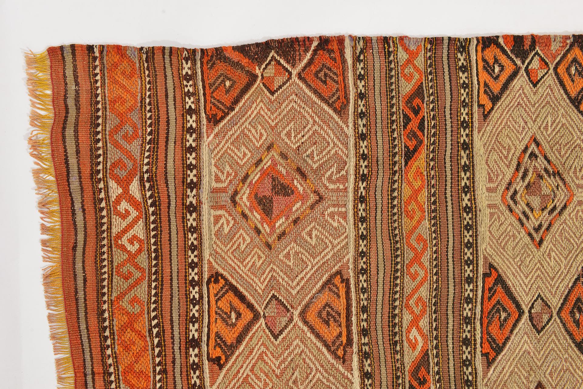 20th Century Square Anatolian Kilim with Cicim For Sale