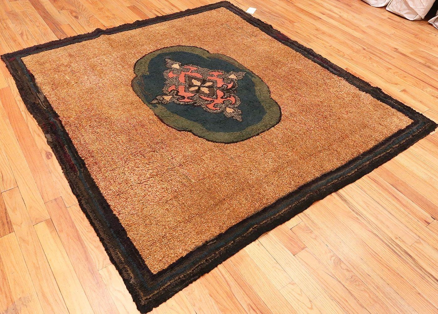 American Colonial Square Antique American Hooked Rug. Size: 7 ft x 7 ft 2 in (2.13 m x 2.18 m)