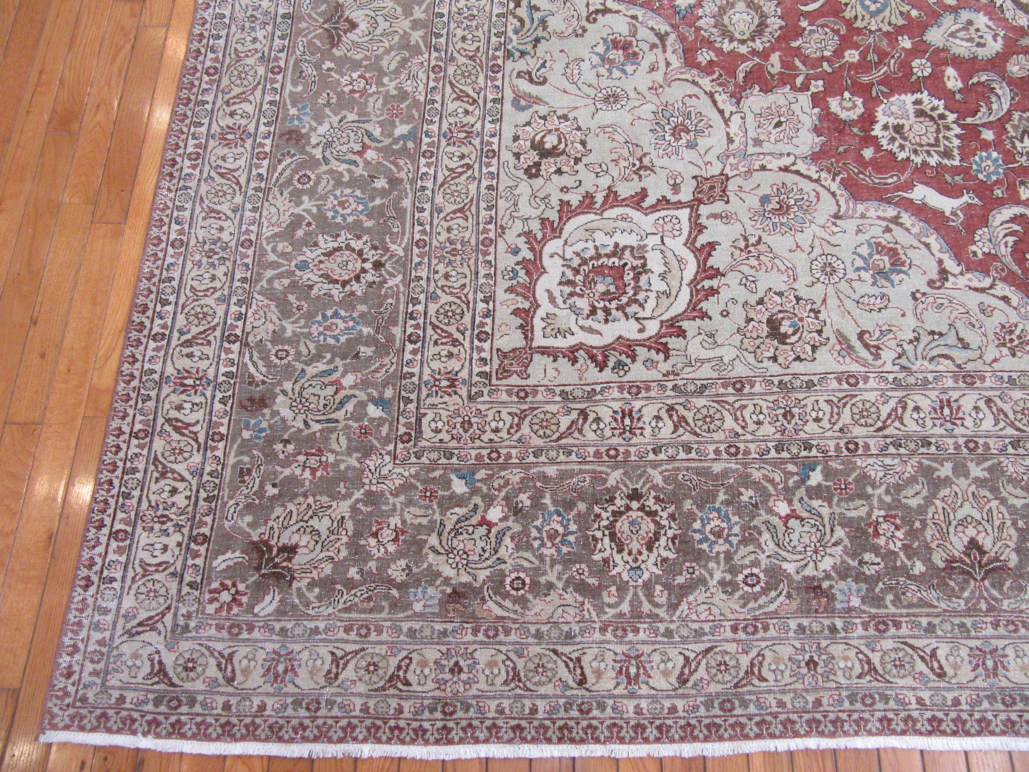 20th Century Square Antique Hand Knotted Wool Persian Tabriz Rug For Sale