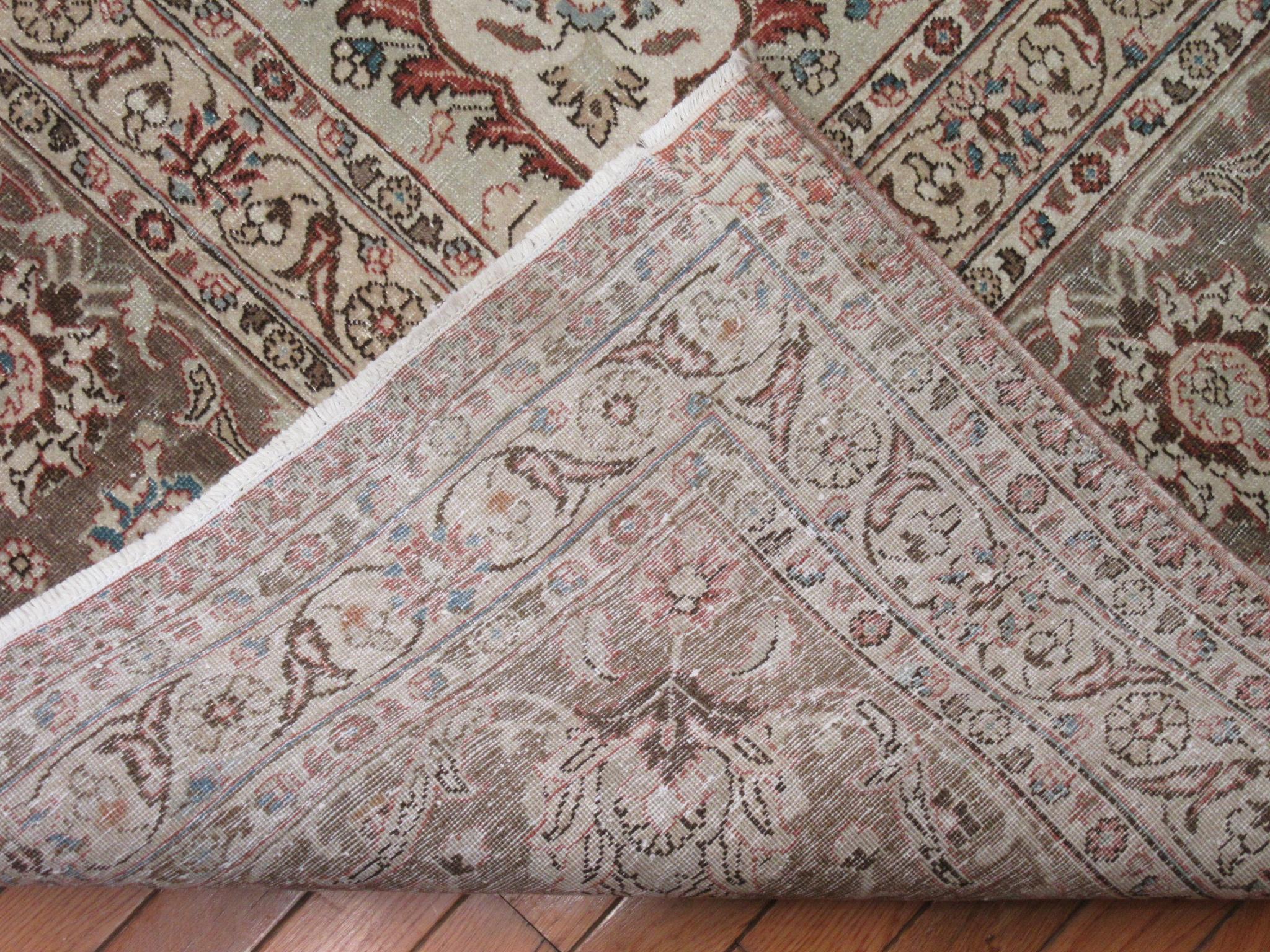 Square Antique Hand Knotted Wool Persian Tabriz Rug For Sale 1