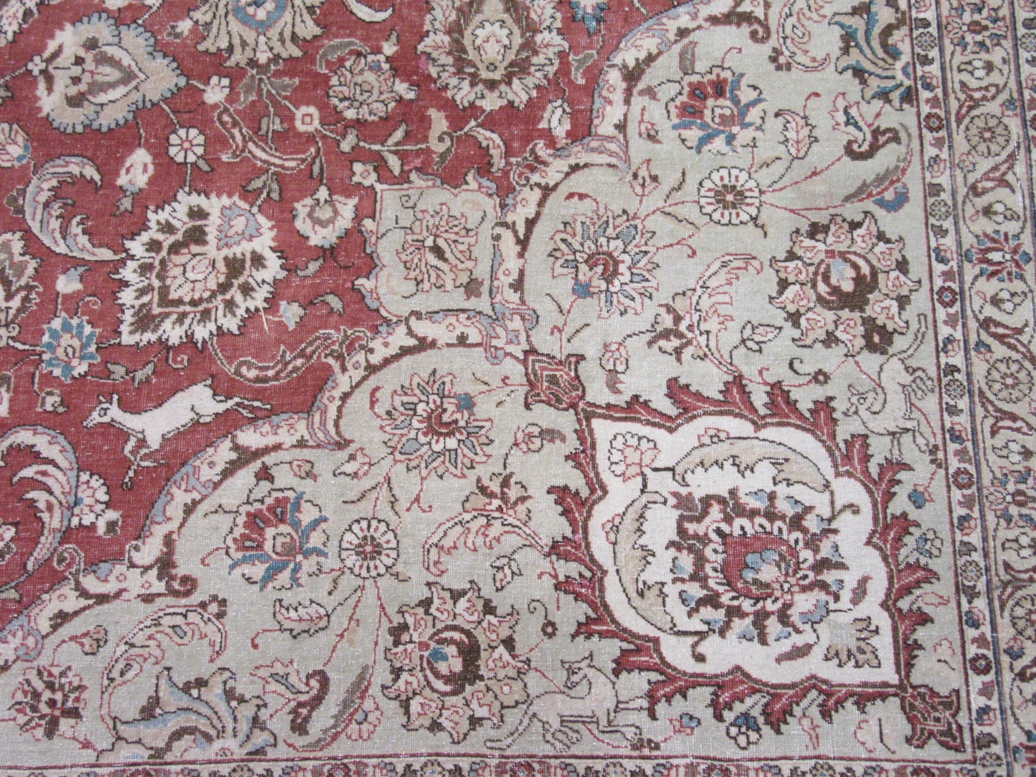 Square Antique Hand Knotted Wool Persian Tabriz Rug For Sale 2
